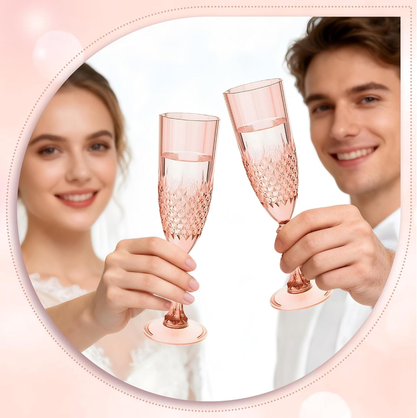 Plastic Champagne Flutes, 24PCS Rose Gold Wine Glasses Goblets Cups Reusable Flute, for Weddings Bachelor Parties Toasting and Events(24, Rose Gold)