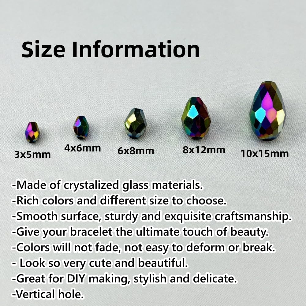 200pcs 3x5mm Teardrop Crystal Glass Beads for Jewelry Making, Faceted Vertical Hole Teardrop Glass Spacer Beads for Wind Chimes Bracelet Earring Necklace DIY Craft(Rainbow)