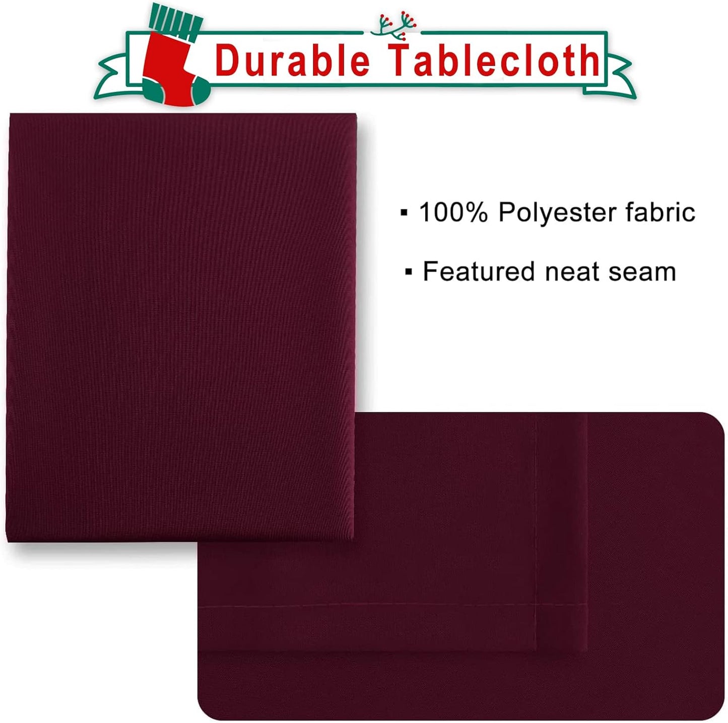 Hiasan Burgundy Rectangle Tablecloth - Waterproof Washable Polyester Christmas Fabric Table Cloth for Party, Wedding, Banquet and Restaurant, 90 x 132 Inch