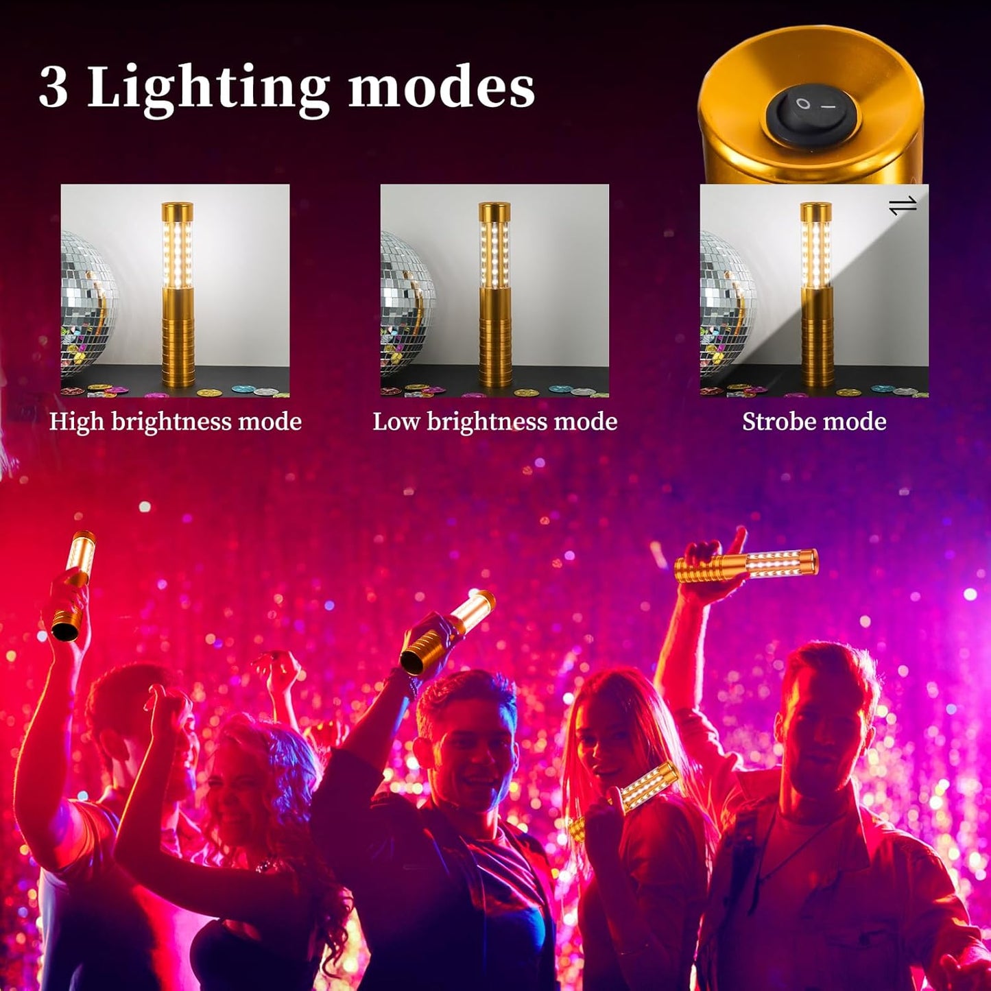 8 Pieces LED Strobe Baton Light Rechargeable Bottle Service Sparklers Stick Reusable Champagne Bottle Handheld LED for Club Stage Nightclub Party Concert Event Bar Outdoor - Gold