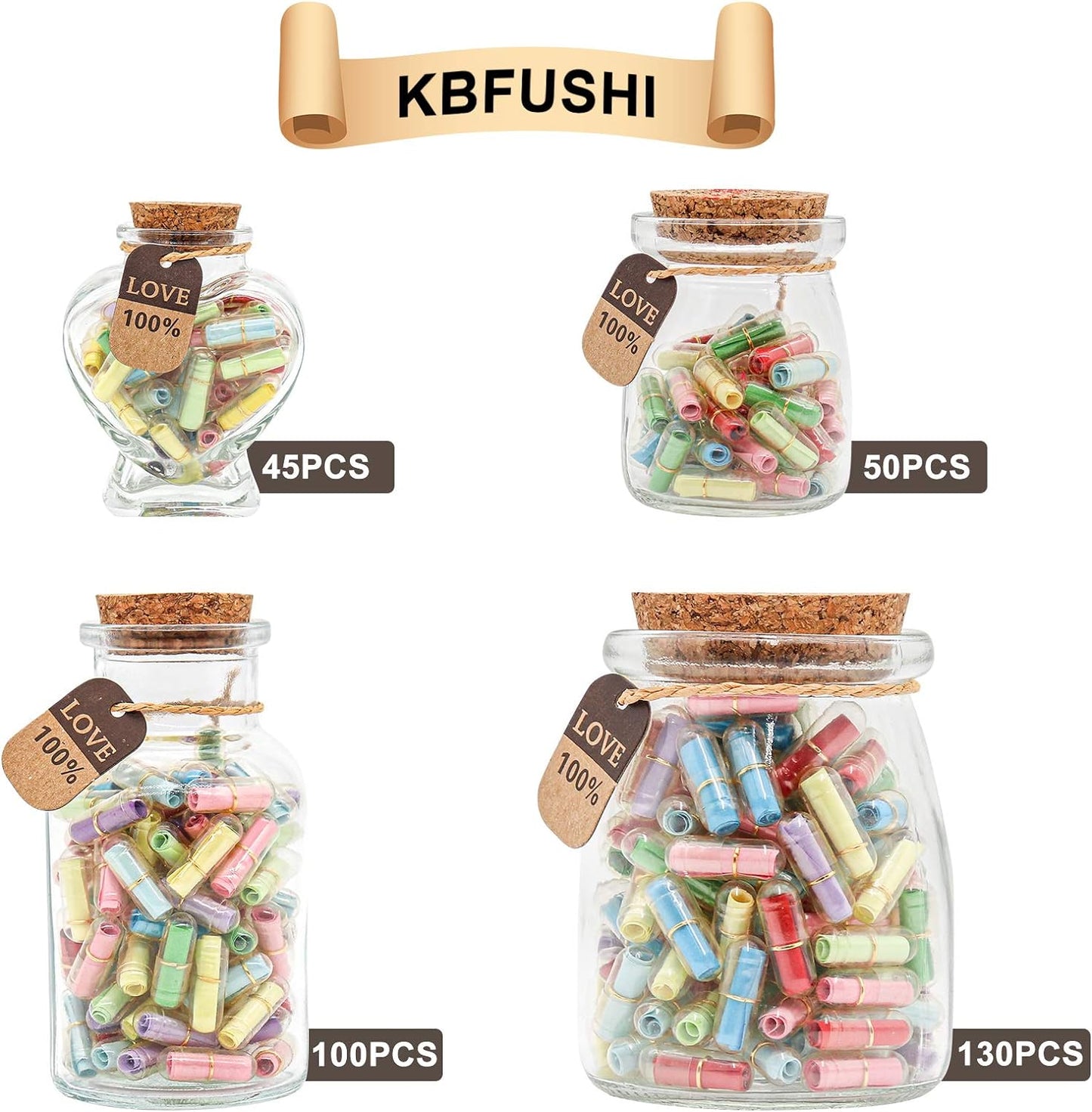 Capsule Letters Message in a Bottle - Cute Things Gifts for Boyfriend/Girlfriend - Love Letter for Anniversary, Birthday,Valentines Day, Mother's Day Gift (Mixed Color 100pcs)