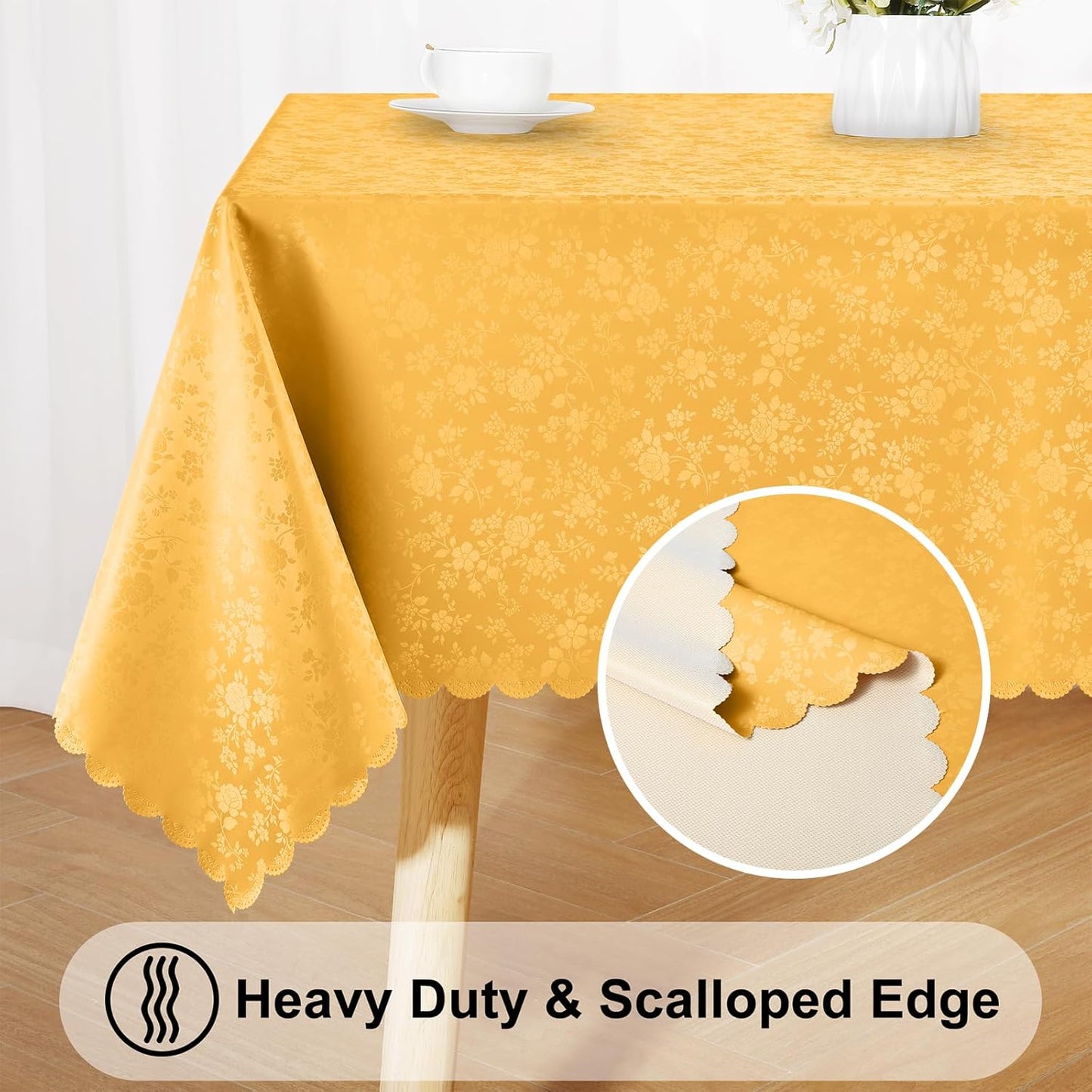 Smiry Rectangle Table Cloth, Waterproof Heavy Duty Vinyl Tablecloths, Wipeable Washable Table Cover for Kitchen and Dining Room (Mustard Yellow, 60" X 84")