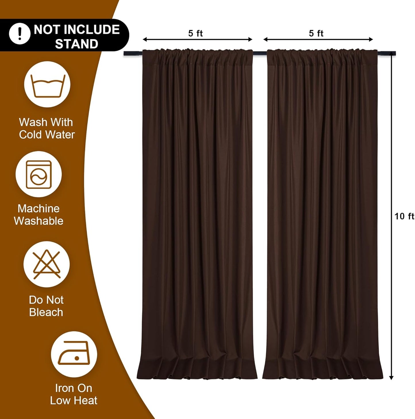 DWCN 10x10 FT Backdrop Curtains for Parties, Photography Backdrop Drapes with Rod Pockets for Wedding Decorations Stage Birthday Family Gatherings, 2 Panels 5ft x 10ft, Brown