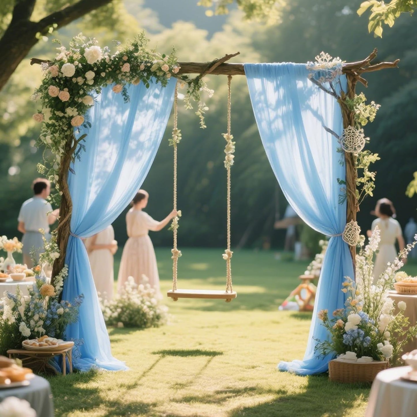 VOK Blue Wedding Arch Draping Fabric Chiffon Fabric, 29in x 18Ft Sheer Chiffon Outdoor Curtain for Wedding Ceremony Birthday Party Decoration (Blue,1 Panel)