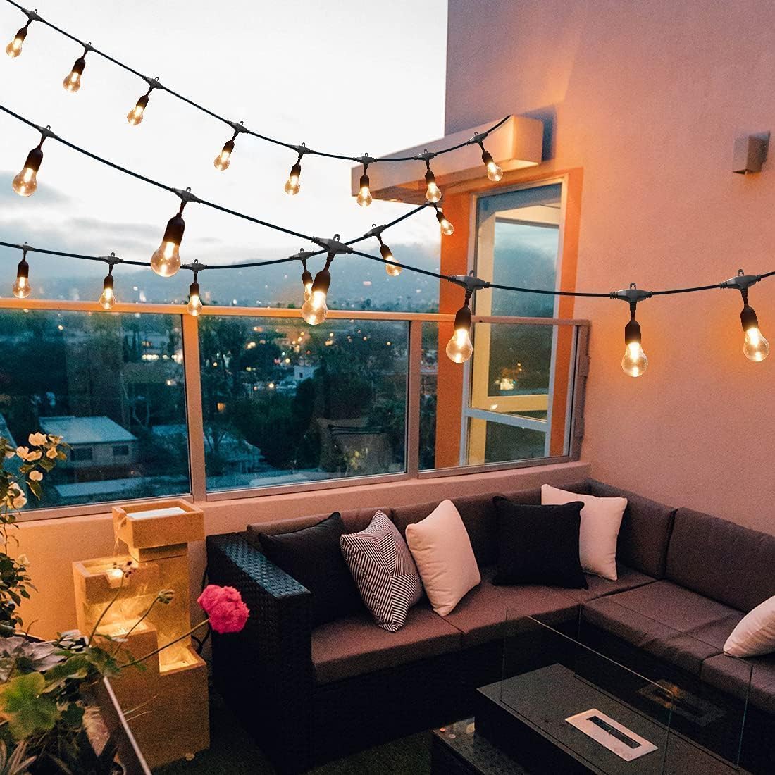 105FT Solar Outdoor String Lights, 32 Shatterproof E26 Edison LED Bulbs, Dimmable RGB Color Changing Patio Lights Waterproof with Remote. for Backyard, Garden, Party, Bistro, Cafe