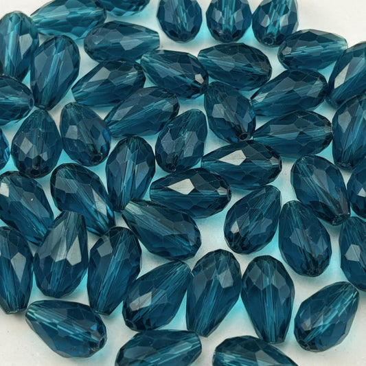 50pcs 10x15mm Teardrop Crystal Glass Beads for Jewelry Making, Faceted Vertical Hole Teardrop Glass Spacer Beads for Wind Chimes Bracelet Earring Necklace DIY Craft(Peacock Blue)