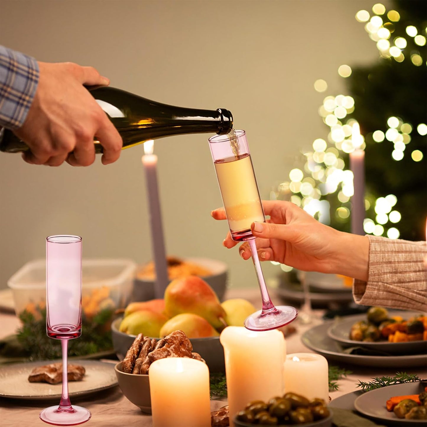 24 Pieces Pink Champagne Flutes 6 OZ Straight Sided Wine Glasses Champagne Long Stem Drinking Colored Glasses,Set of 24 Hand Blown Champagne Flutes Goblets for Wedding Cocktail Cups,Cava, Prosecco