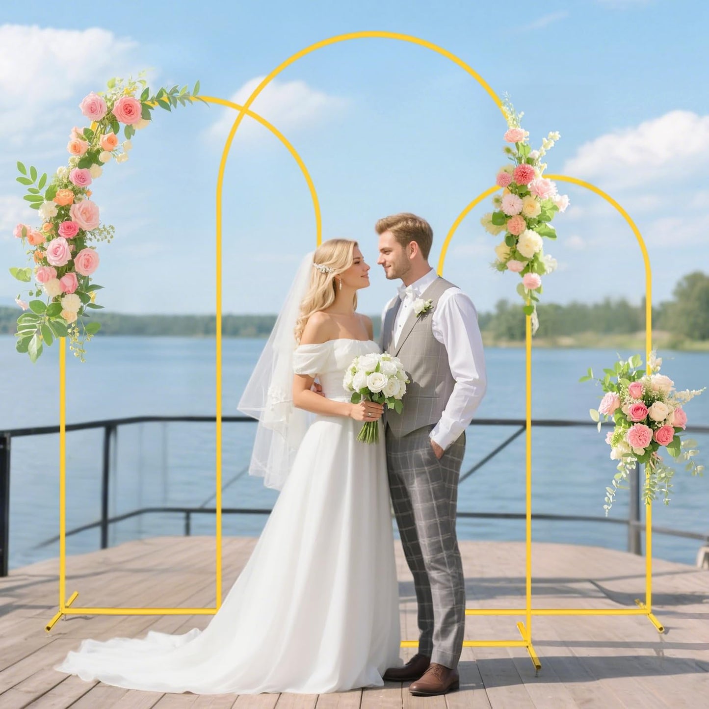 Set of 3 Metal Arch Backdrop Stand with Cover Set 7.2FT, 6.6FT, 6FT Blue Wedding Arch Covers Stretchy Backdrop Spandex for Balloon Party Arch Stand Frame for Gender Reveal Baby Shower Birthday Decor