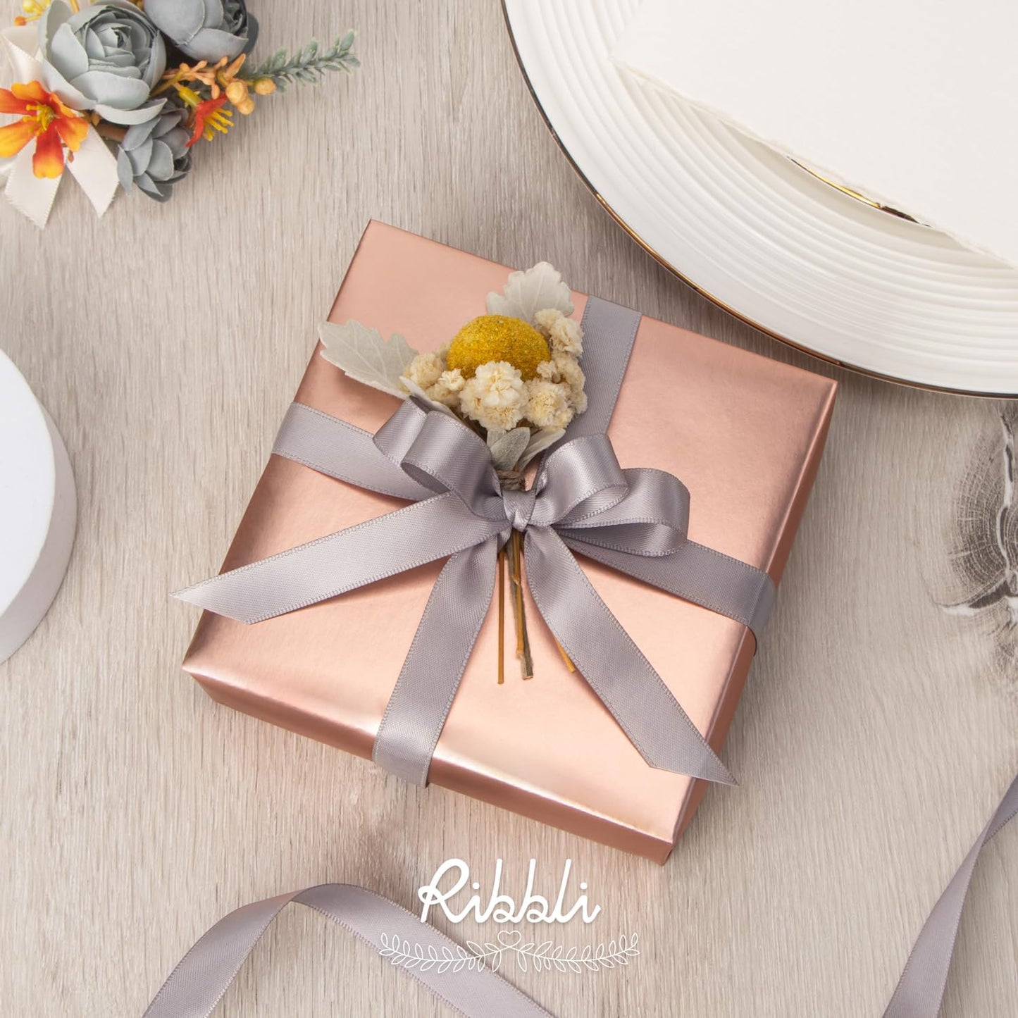 Ribbli Silver Double Faced Satin Ribbon,1/2” x Continuous 25 Yards,Use for Craft Bows Bouquet, Gift Wrapping, Wedding Decoration, Floral Arrangement