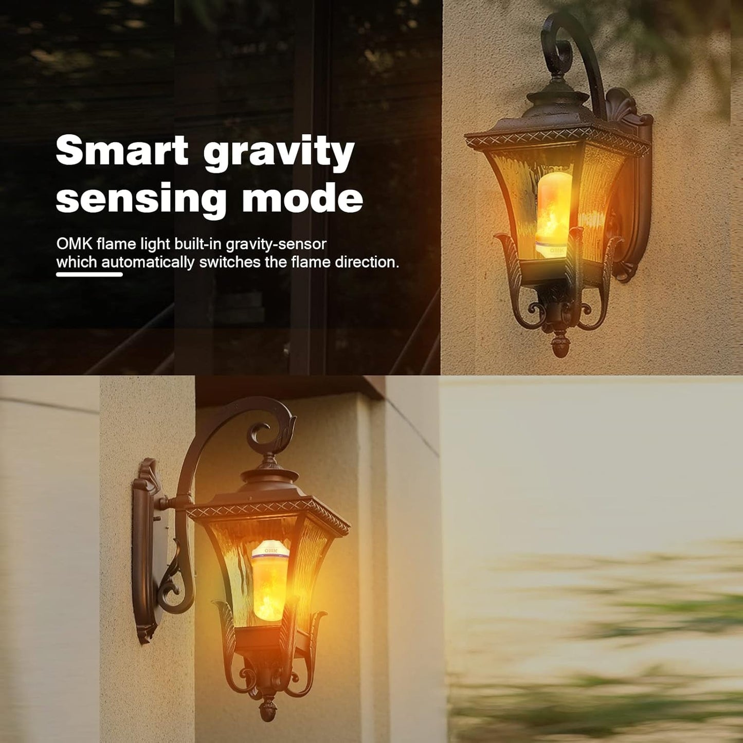 OMK 4 Pack Flickering Light Bulbs - Sunlight LED Flame Effect Light Bulbs with 4 Modes for Indoor/Outdoor Decor & Holiday Gifts
