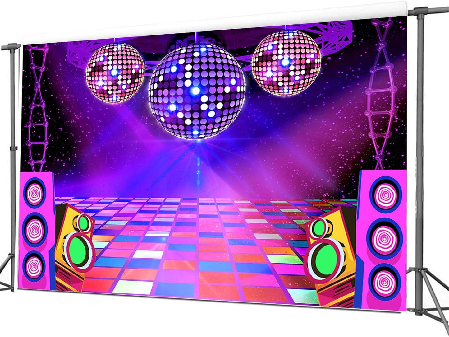 Dance Party Backdrop Retro 80s 90s Theme Stage Dance Ball Music Birthday Party Decoration DJ Photography Background 8 x 6 ft for Baby Shower Picture Photo Shoot Polyester Fabric, Blue