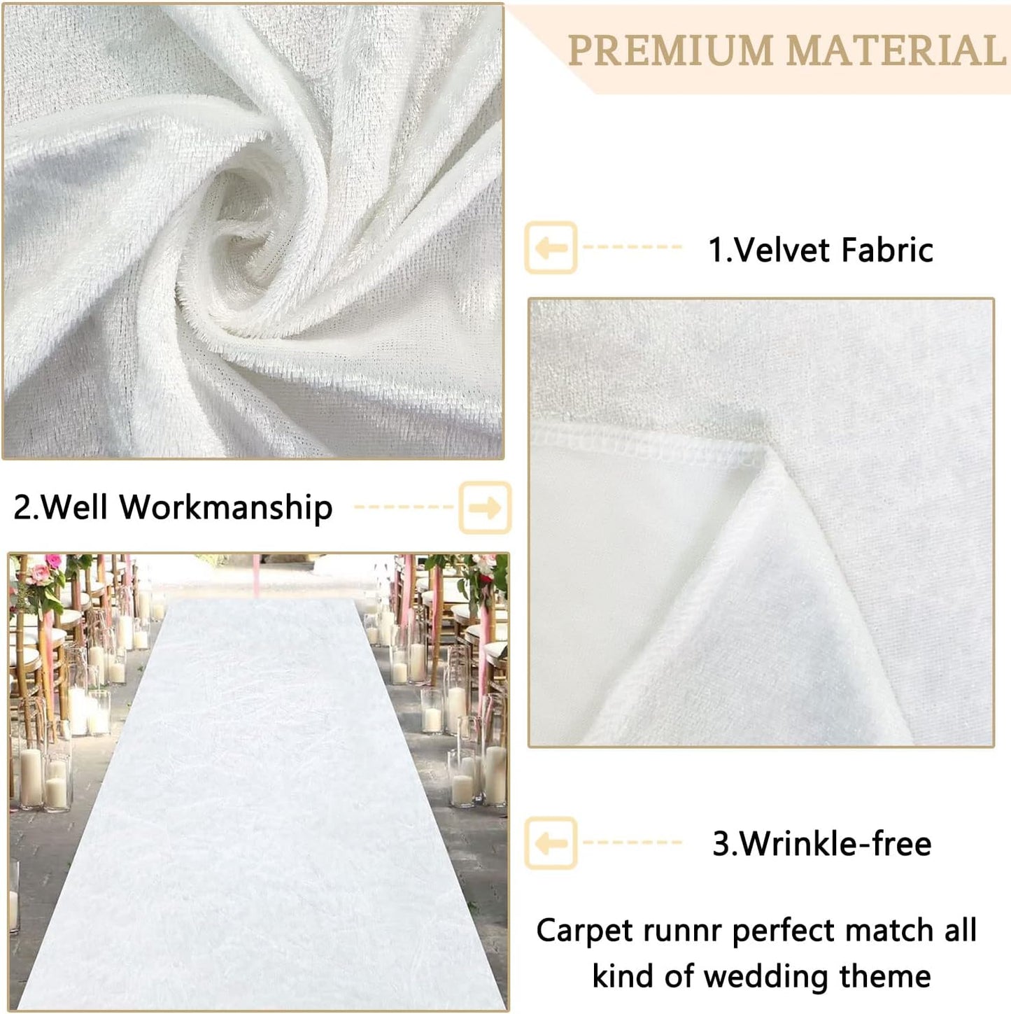 MODFUNS White Aisle Runner for Wedding Ceremony 4Ftx15Ft Wedding Rustic Aisle Runners Outdoor Wedding Decorations Aisle Runner Bridal Shower Aisle Floor Runner Velvet Aisle Runner Rug Prom Runway