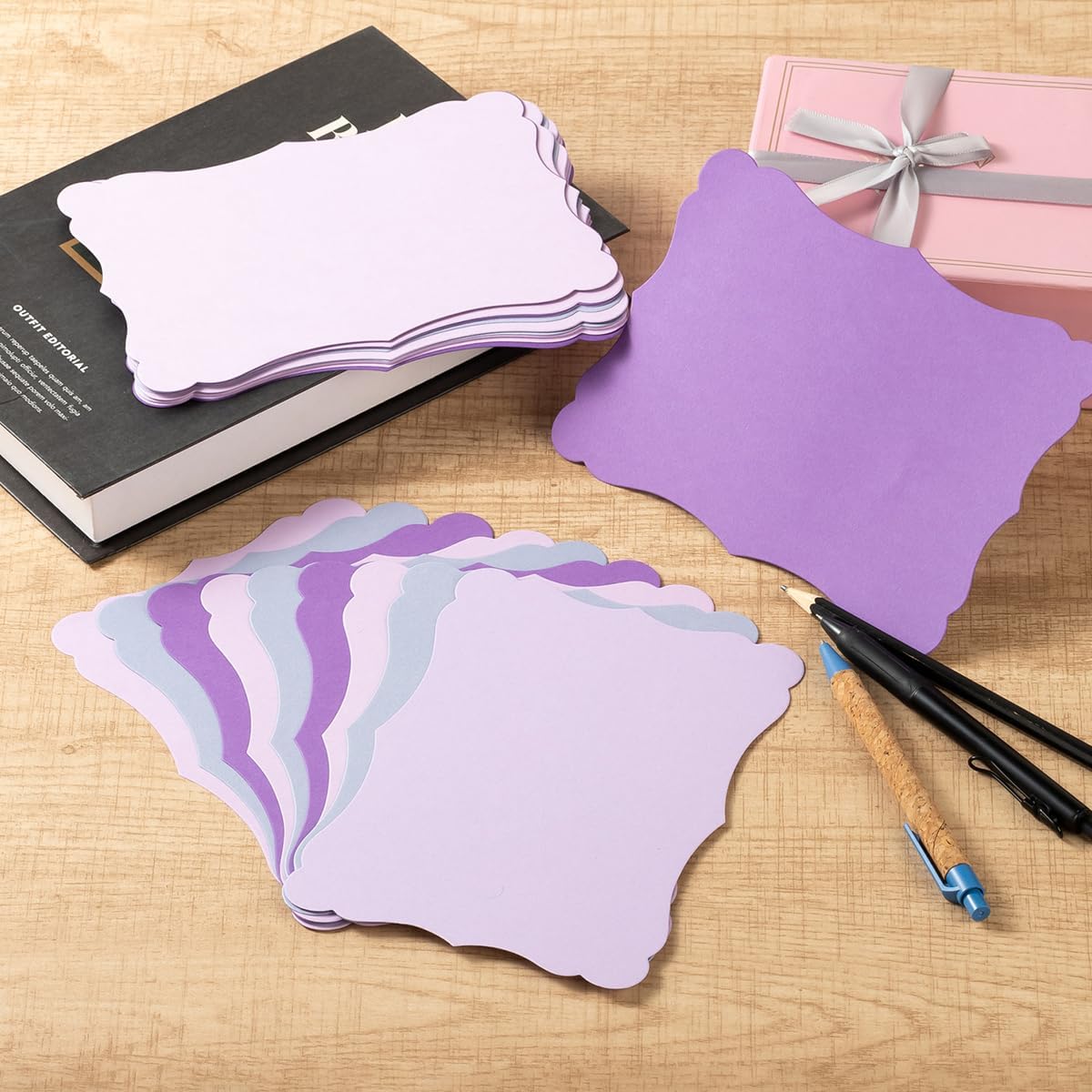 50 Pack Blank Kraft Cards Cardstock Thick Paper Brown Greeting Cards for DIY Gift Card Menus, Baby Shower and Wedding Invitations (Purple, 5 Colors, 5x7IN)
