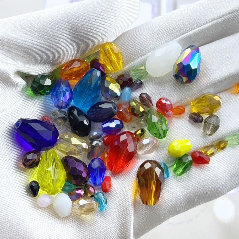 40pcs 10x15mm Teardrop Crystal Glass Beads Vertical Hole Faceted Loose Spacer Beads for DIY Craft Jewelry Making Necklace Bracelet Earring Wind Chimes(Red Series)