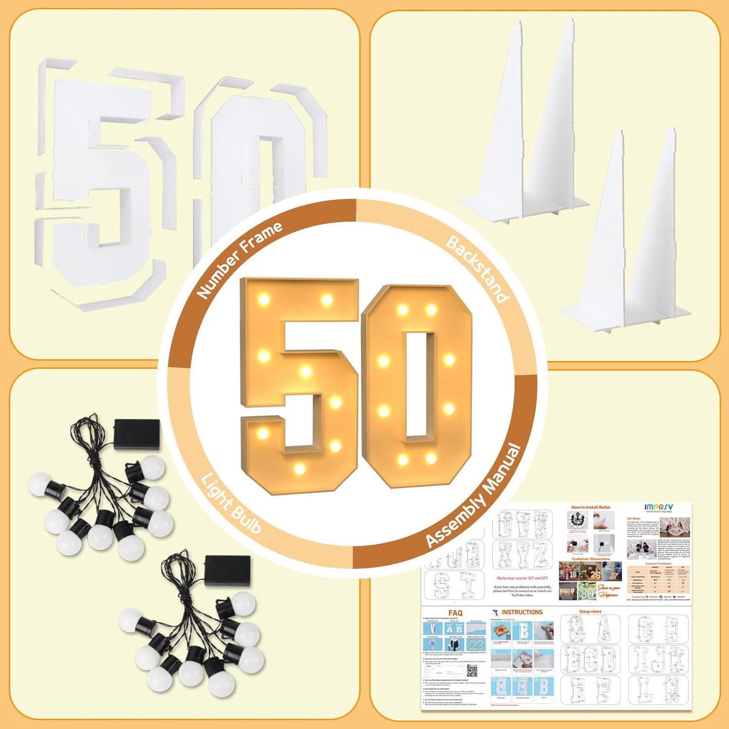 imprsv 3FT Block Marquee Numbers, Marquee Light Up Numbers 50th Birthday Decorations for Women, 50th Birthday Women Foam Board Anniversary Party Decorations Arch Kit (DIY)