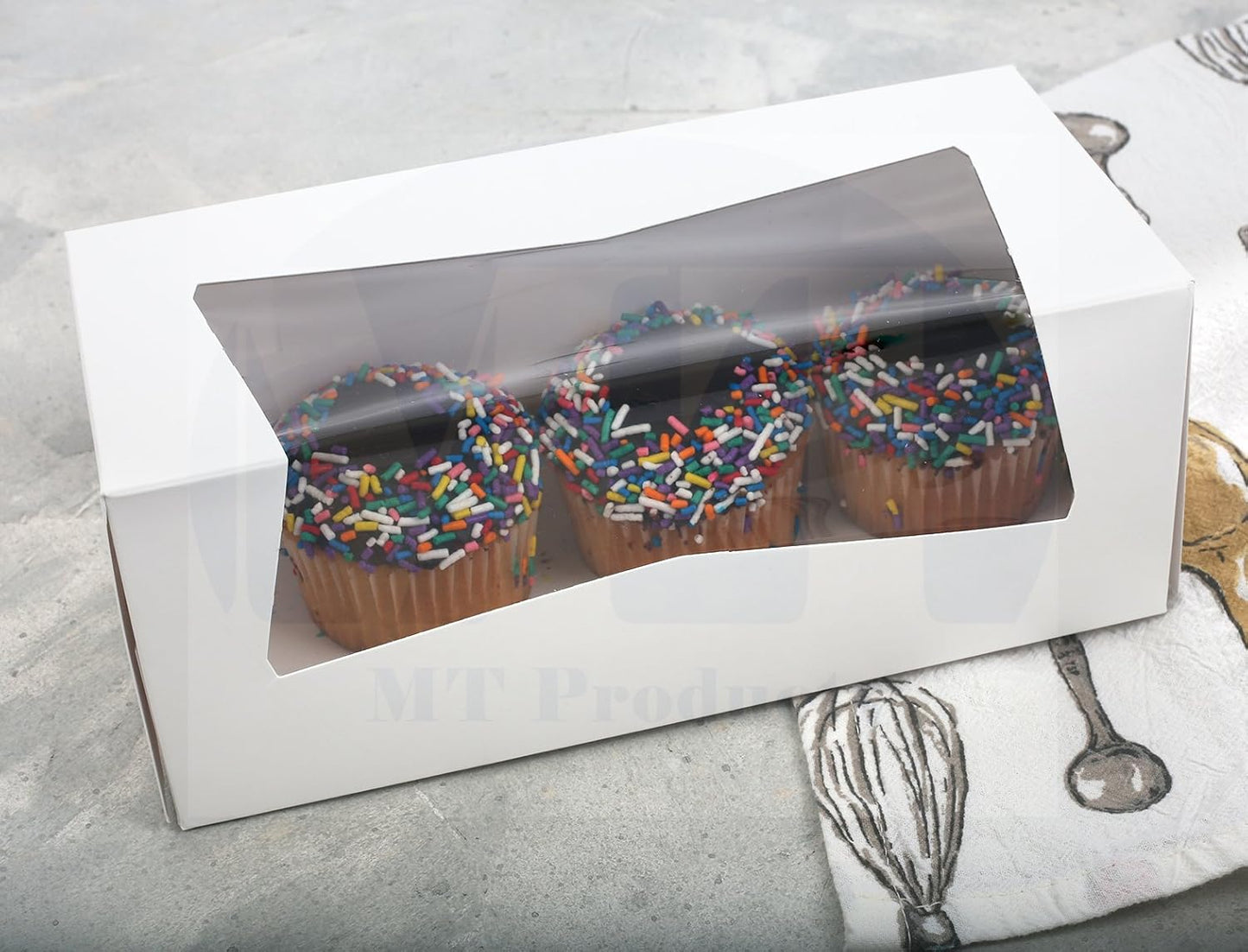 MT Products White Cupcake Boxes 9" x 4" x 3.5" - Bakery Boxes with Window (Pack of 15) - Made in USA