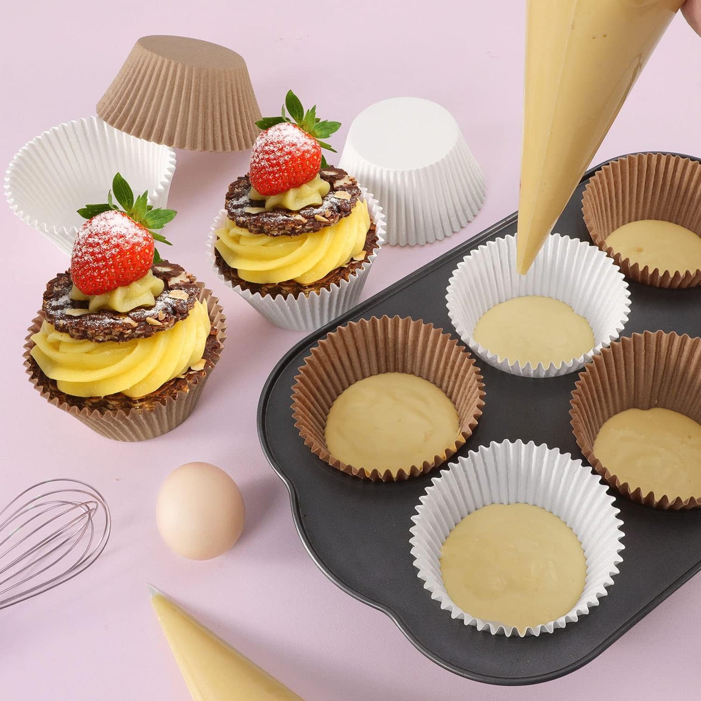 Caperci 150pcs Jumbo Muffin Liners for Baking - Natural Large Cupcake Liners, Unbleached Greaseproof Paper, Cupcake Wrappers for Party, Wedding, Birthday, Christmas