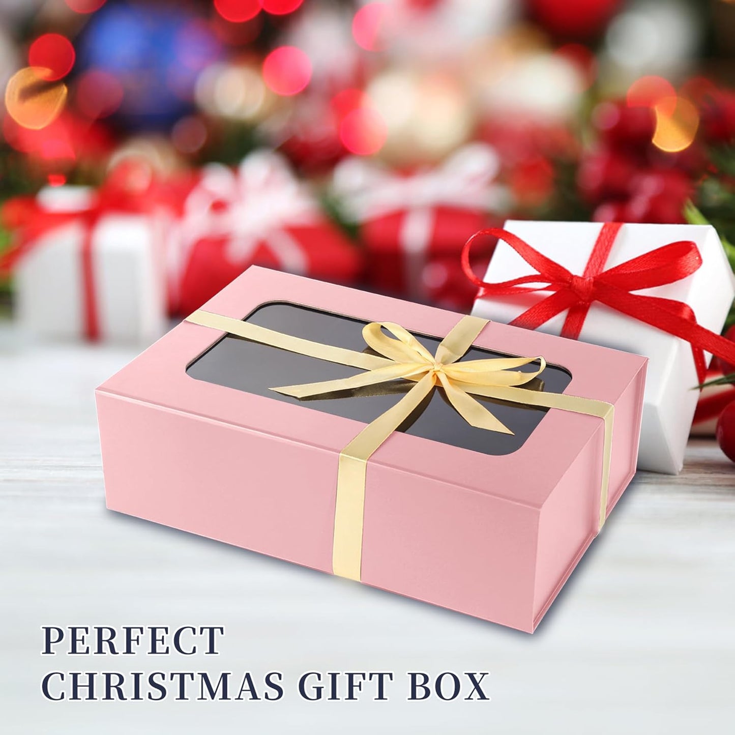 Pink Large Gift Boxes with Window, 13.5"x9"x4.3" Bridesmaid Boxe for Gift Giving,Birthday Gift Box with Magnetic,Closure Lid Gift Boxes for Presents,Cute Boxe,Luxury for Gift Packaging,Gift Box for Wrapping Gifts