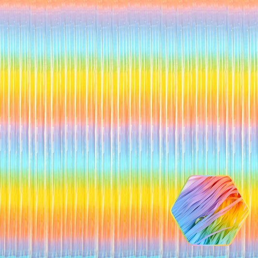 3 Pack Rainbow Foil Fringe Curtain Backdrop, 3.28Ft x 8.2Ft Metallic Tinsel Foil Fringe Streamer Curtains for Photo Booth, Christmas Day, Thanksgiving, Wedding, New Year Party Decorations