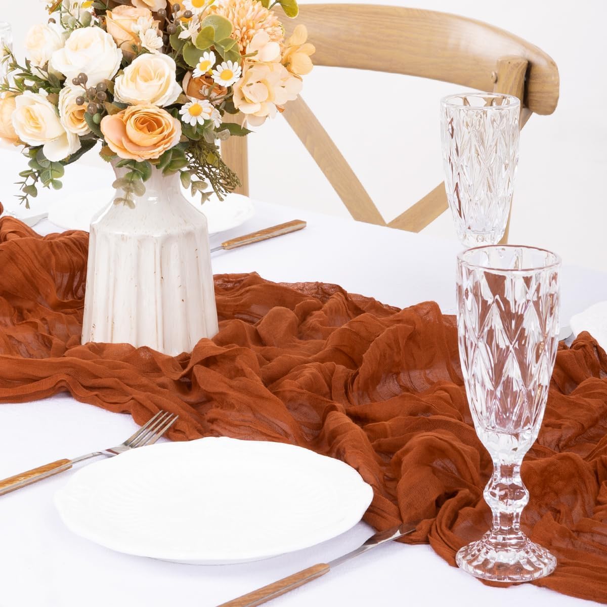 12Pcs Terracotta Cheesecloth Table Runner 120 Inch10FT Terracotta Color Rustic Boho Cheesecloth Table Runnerfor Wedding Party Baby Shower Birthday Home Decor Holiday Decorations