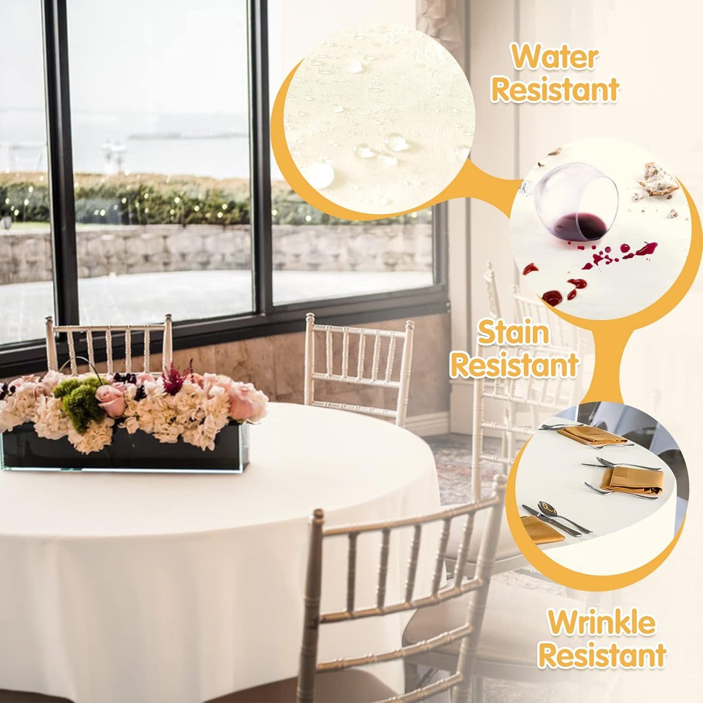 BRILLMAX 4 Pack Ivory Round Tablecloths 108 Inch - Circle Bulk Linen Polyester Fabric Washable Table Cloth Cover for Wedding Reception Banquet Birthday Party Buffet Restaurant