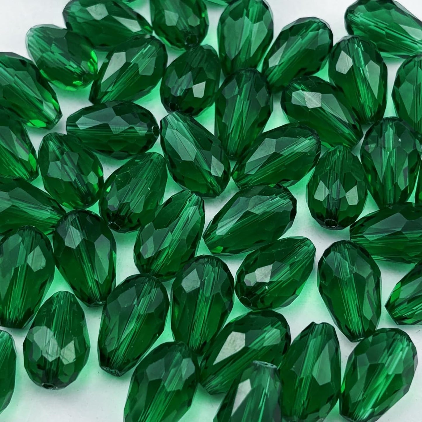 100pcs 8x12mm Teardrop Crystal Glass Beads for Jewelry Making, Faceted Vertical Hole Teardrop Glass Spacer Beads for Wind Chimes Bracelet Earring Necklace DIY Craft(Peacock Green)