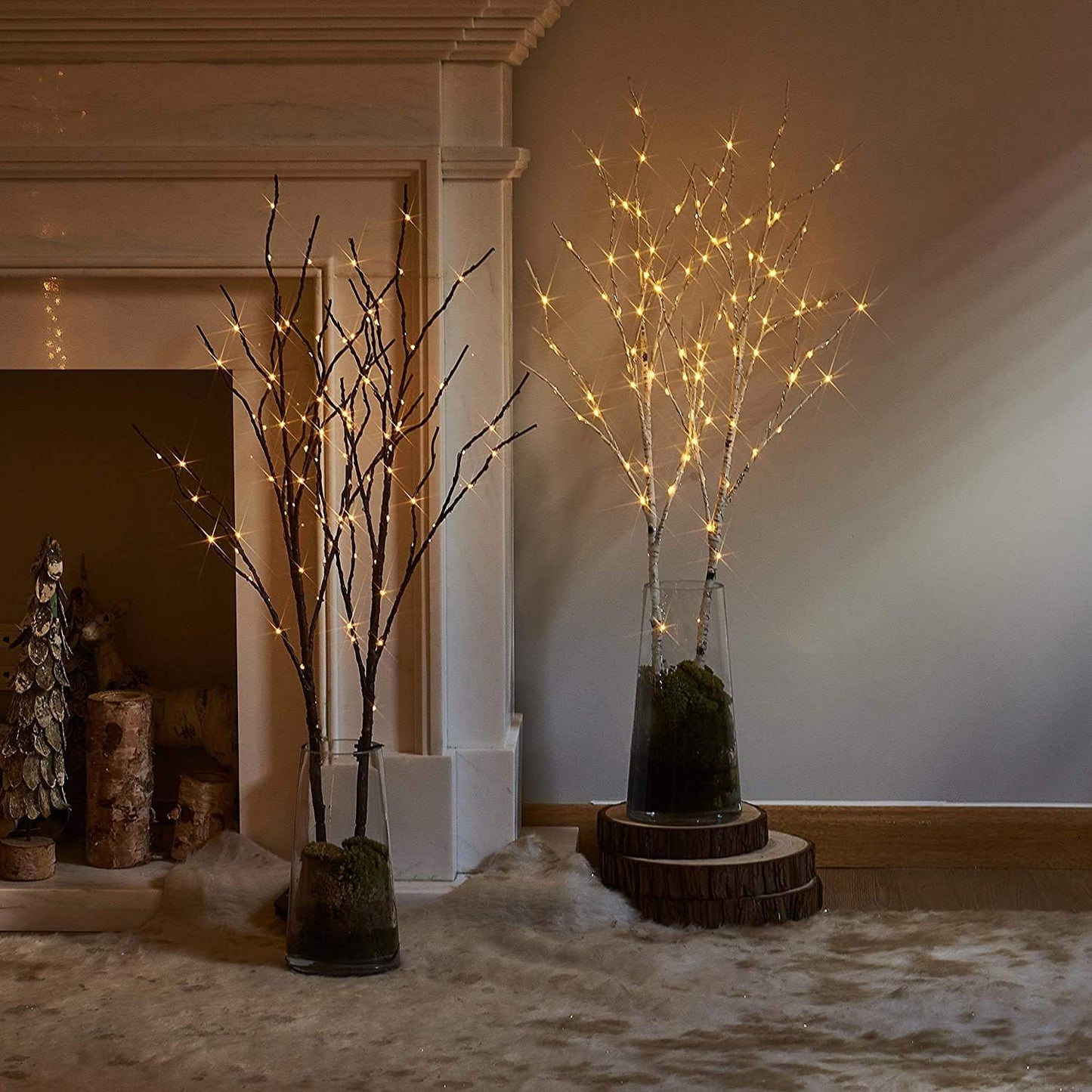 Fudios Branch Lights Battery Operated with Timer 32IN 100 LED, Fake Willow Branches with Fairy Lights for Vase, Lighted Twig Tree Branches Indoor Outdoor Christmas Party Home Decor 2 Set