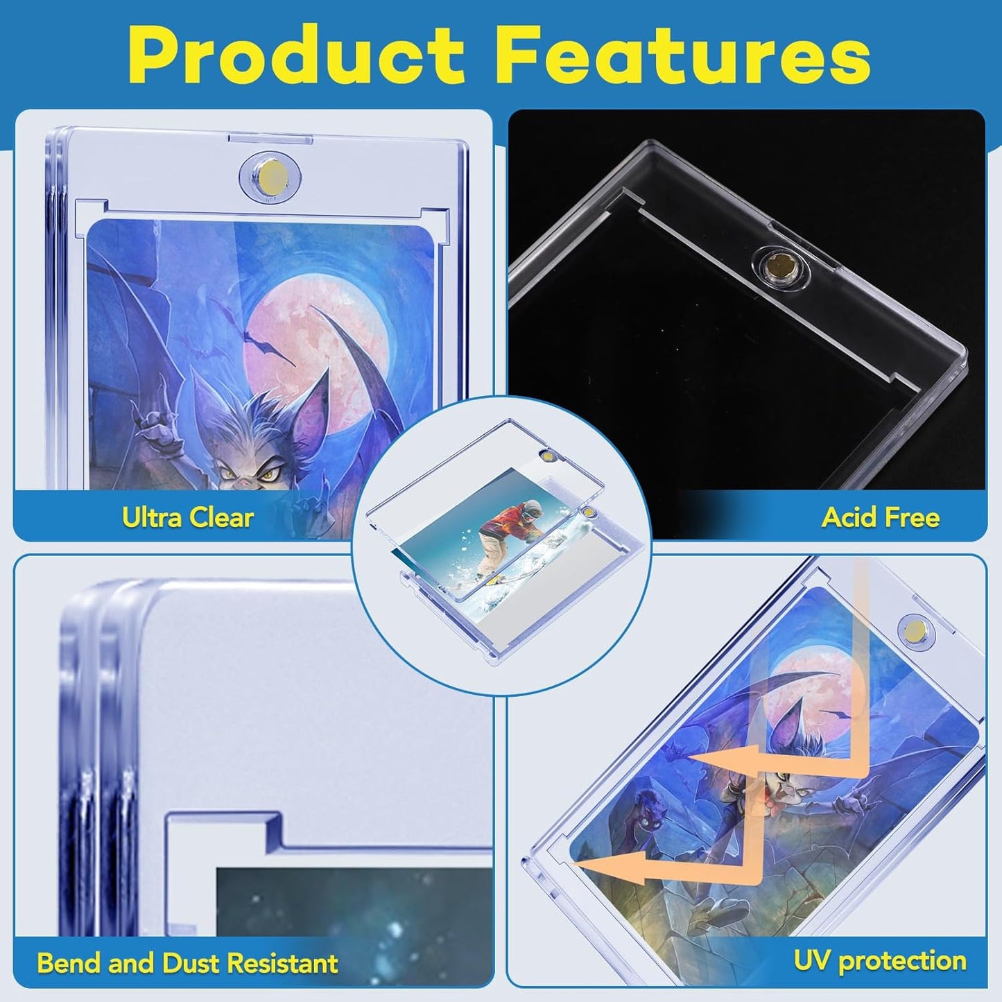 40ct Magnetic Card Holders, 35pt One Touch Card Holder, U-V Protection Hard Plastic Case for Trading Cards, Display Case for Sports, Baseball, Football, Game Cards