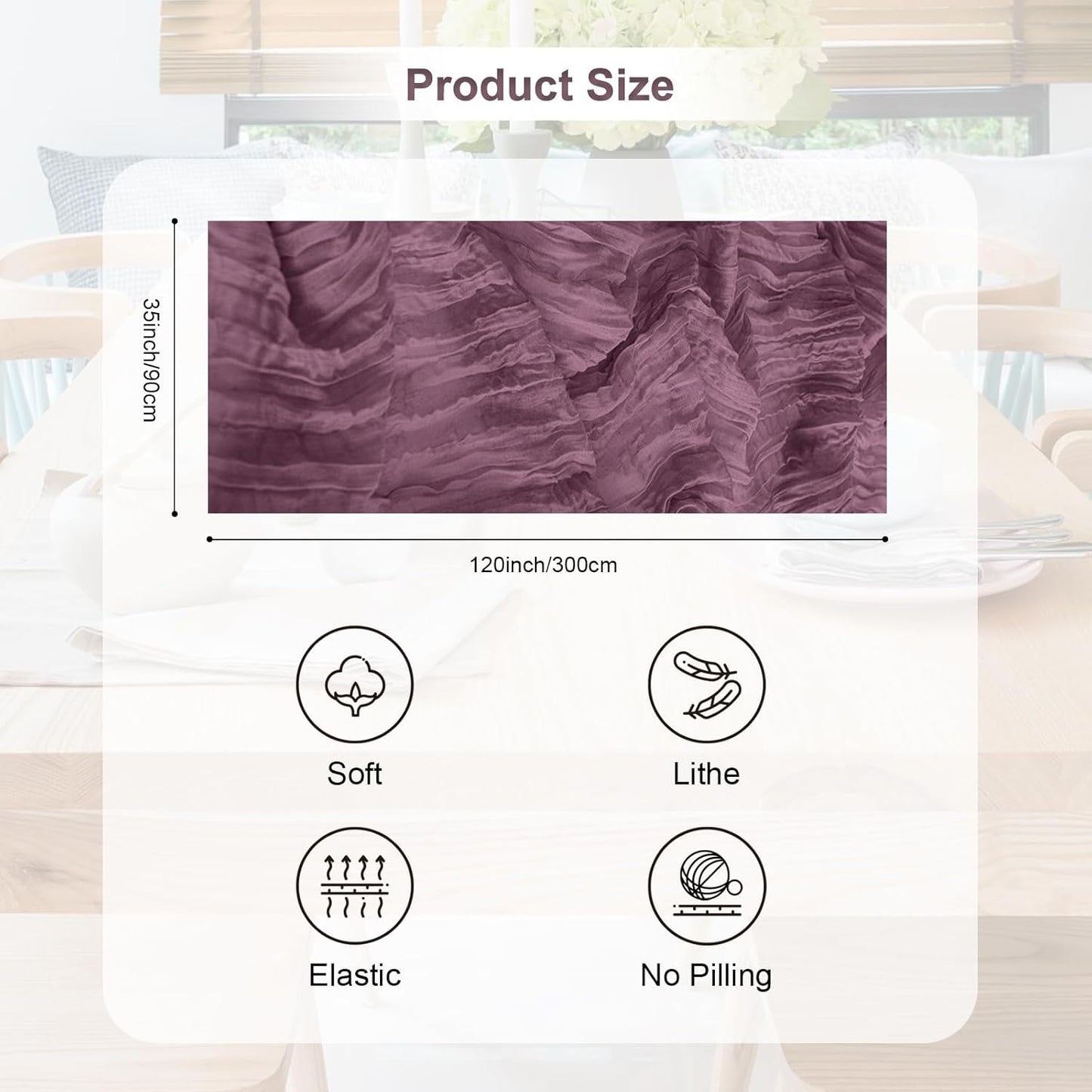 6 Pack Dusty Purple Cheesecloth Table Runner 35x120 Inch 10Ft Rustic Gauze Cheese Cloth Table Runner Sheer Cheesecloth Table Runners for Wedding Party Bridal Shower Decoration