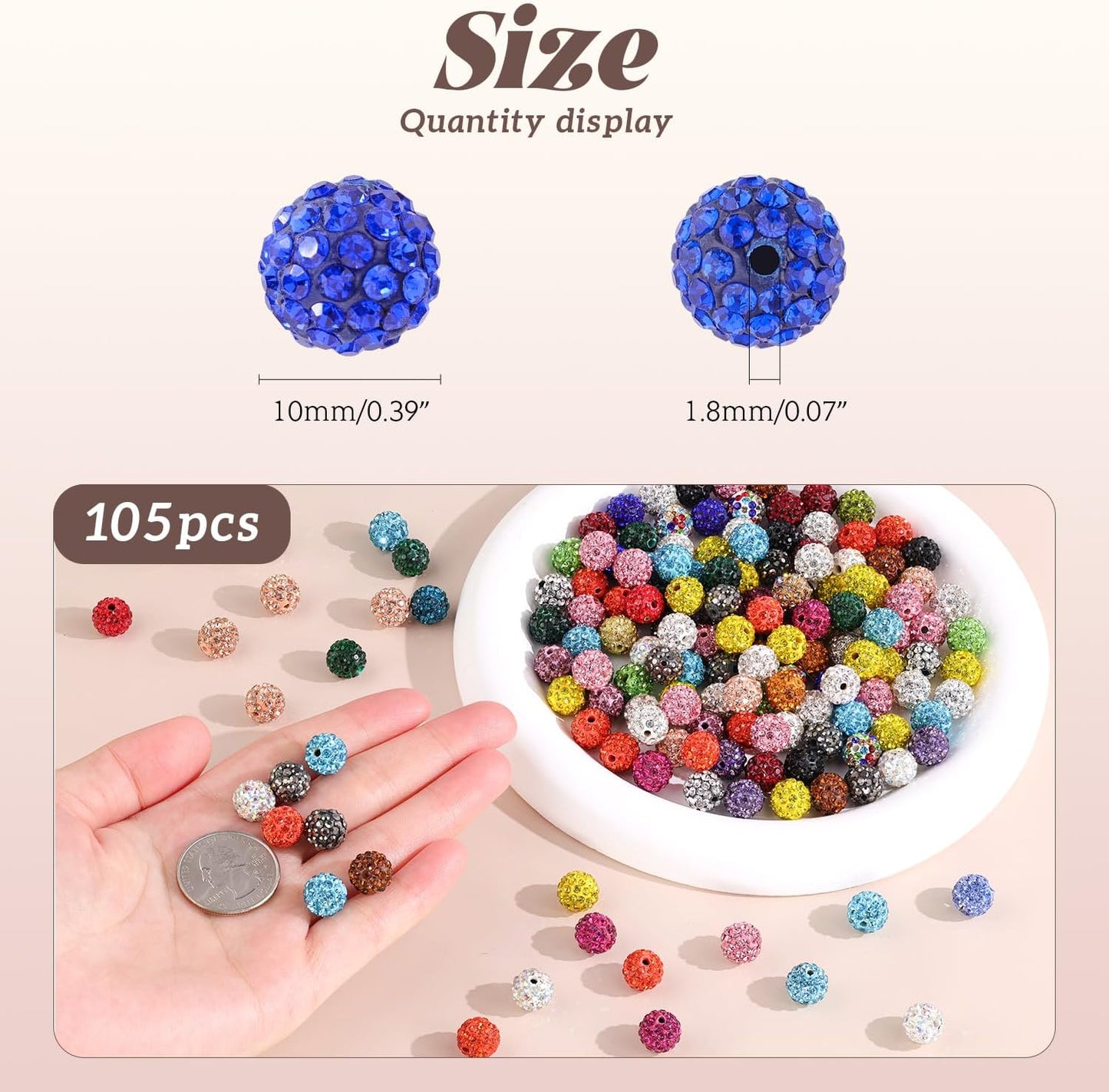 105pcs 10mm Rhinestone Beads for Jewelry Making, Light Yellow Shiny Round Disco Beads Bulk, Sparkle Crystal Clay Christmas for Bracelet Baseball Necklace Earring Crafting and DIY