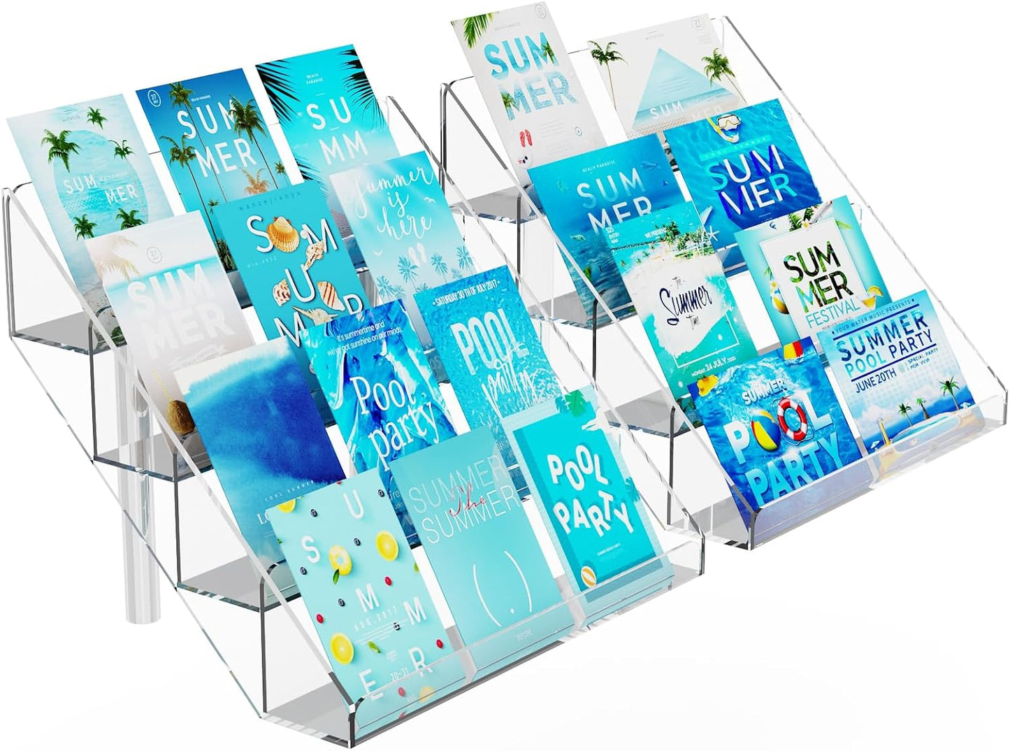 PecMuikee Greeting Card Display, 4 Tiers Clear Acrylic Sticker Display Stand for Vendors Retail, Display Photo Stand for Counter Tabletop Display Supplies, 2 Sets