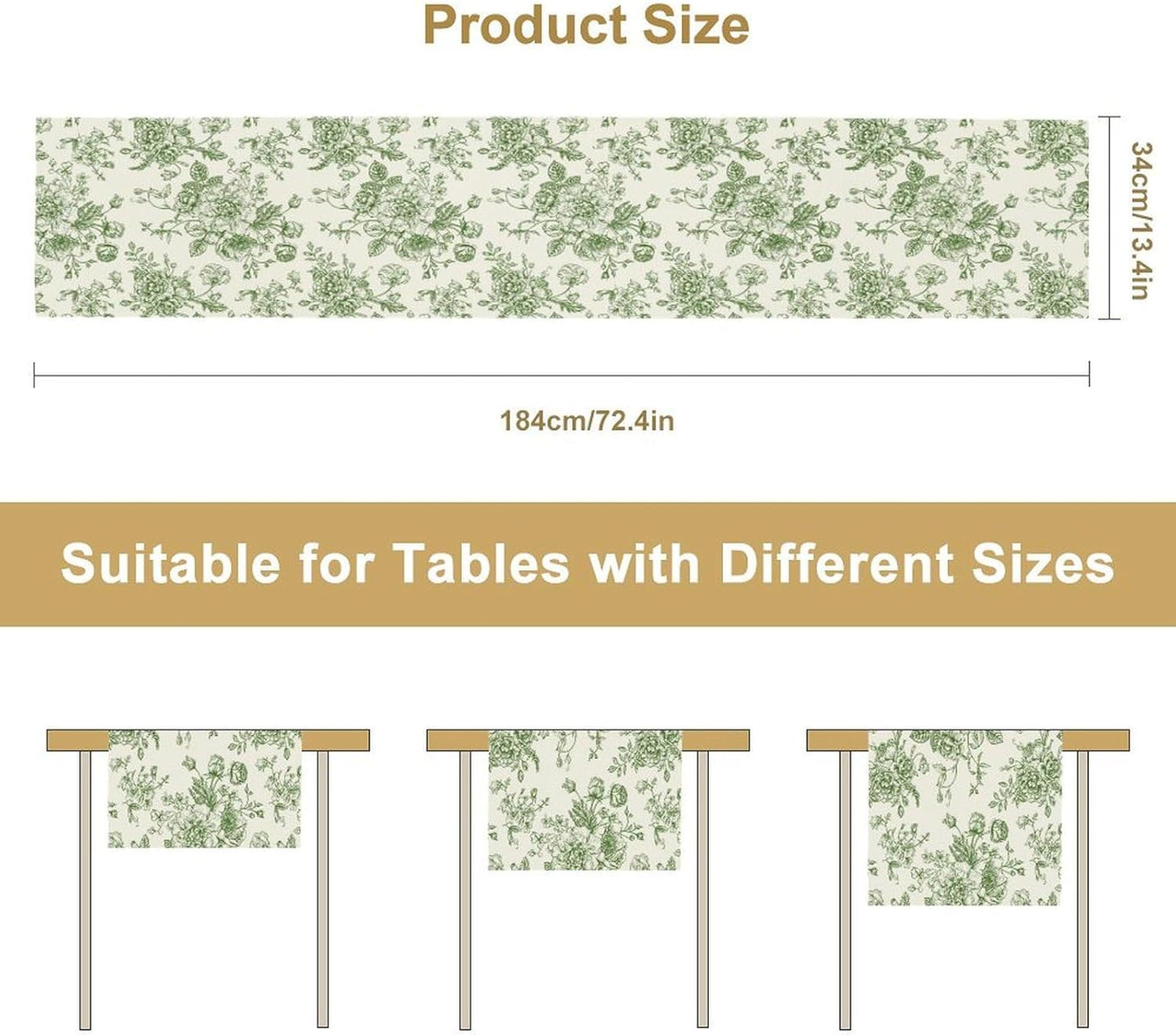 Vintage Flower Table Runner, Wildfloral Green Floral Sketch Pattern Print Table Runner for Kitchen Dinning Table Runner Decor Home Wedding Party Holiday, 13x60 Inch