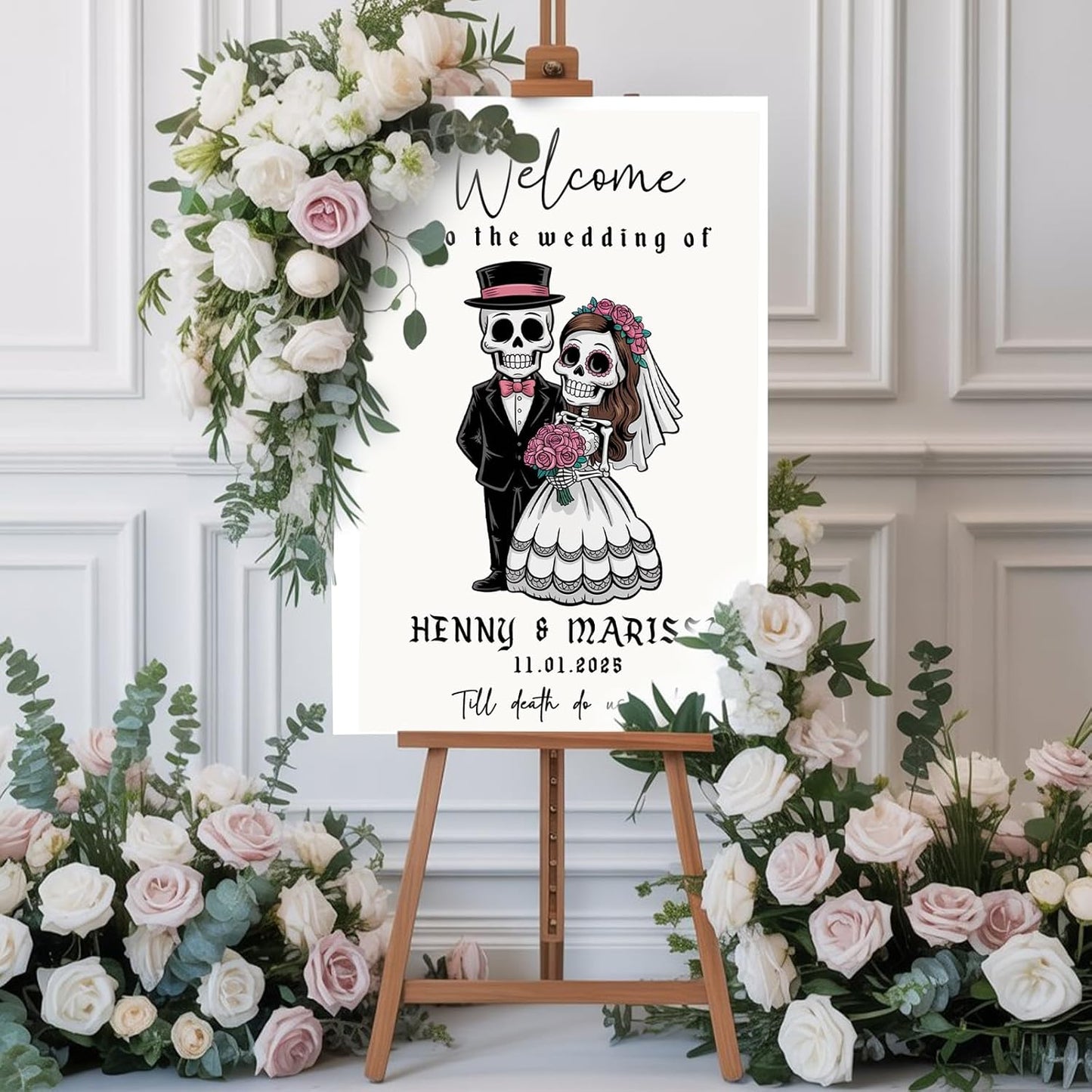 Personalized Halloween Wedding Welcome Sign for Bride & Groom, Customized Funny Welcome to The Weddings Board for Ceremony, Canvas Poster Decorations Decor for Reception, Bridal