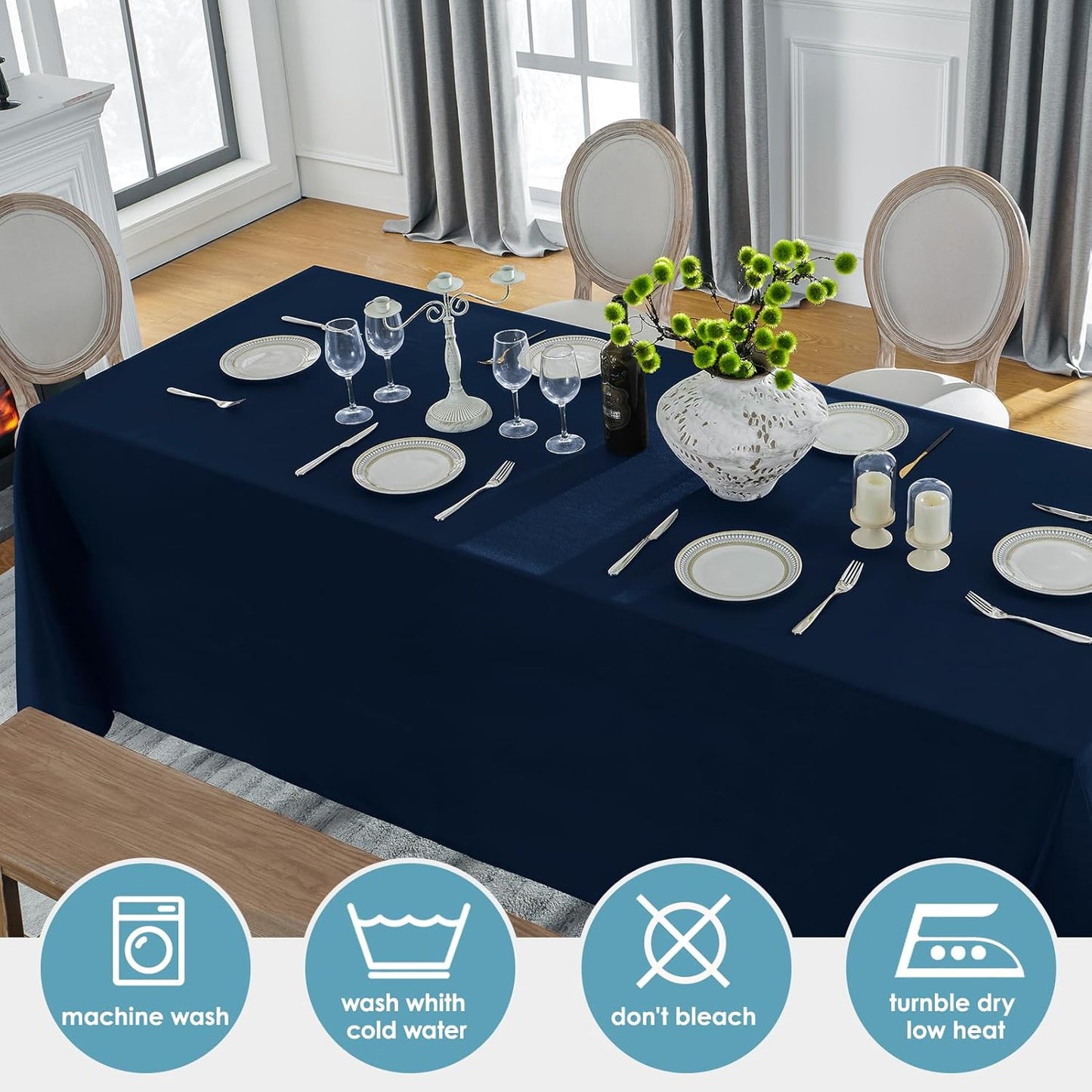 VidaFete Tablecloth 6 Pack 90 * 132inch Rectangle Table Cloth Polyester, Stain Wrinkle Resistant, Rectangular Polyester Table Cover for Kitchen Dinning Party Wedding Buffet Decoration(Navy Blue)