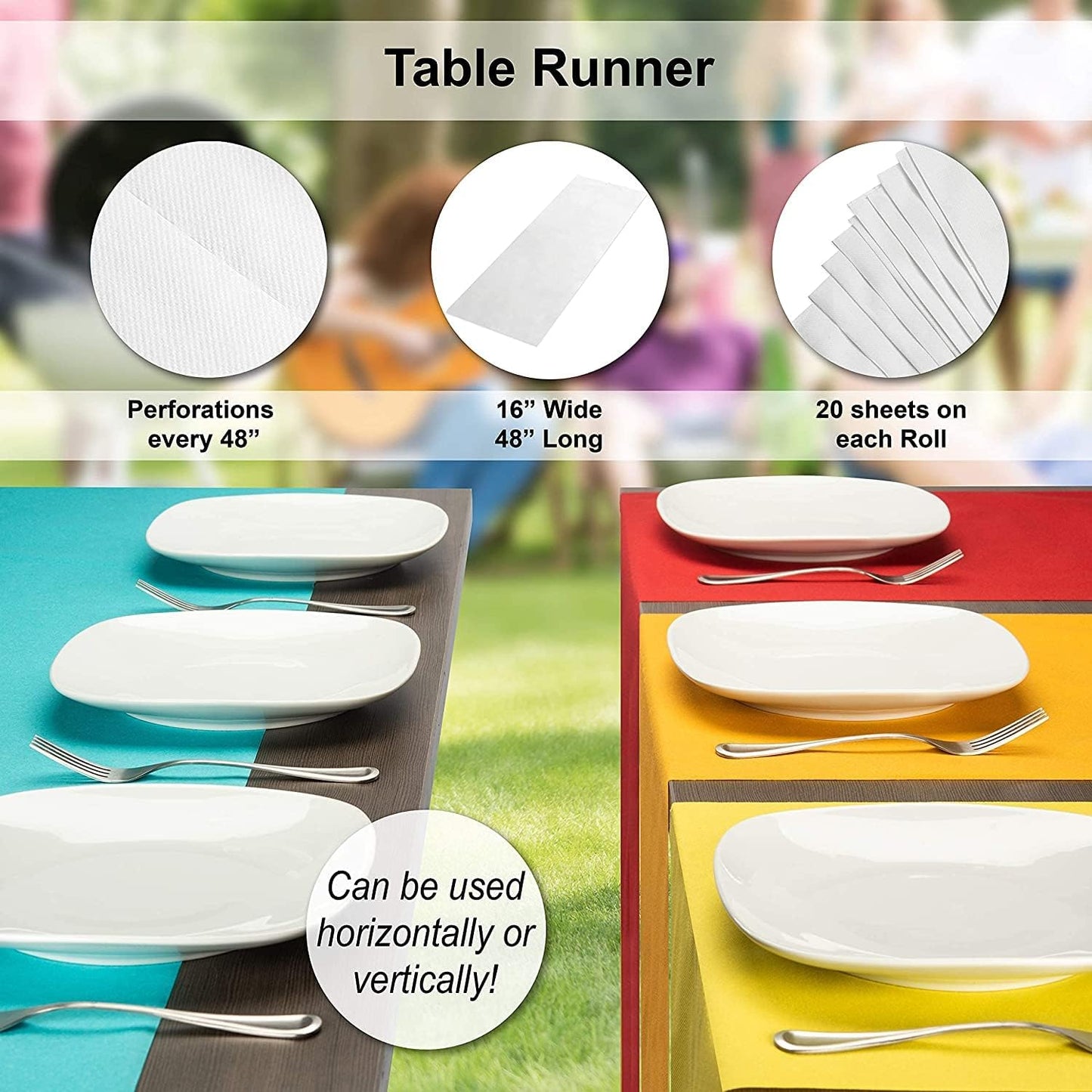American Homestead Paper Table Runner Roll - 78 ft. Disposable Linen-Like Table Cover Roll - 20 Perforated Table Runners (16" x 48") for Parties, Weddings, and Events -Orange