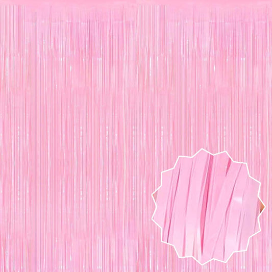 6 Pack Macaron Pink Foil Fringe Curtains Backdrop, 3.28 x 8.2 Ft Metallic Streamers Tinsel Curtains Background for Photo Booth, Birthday, Weddings, Carnivals, Graduation, Themed Party Decorations