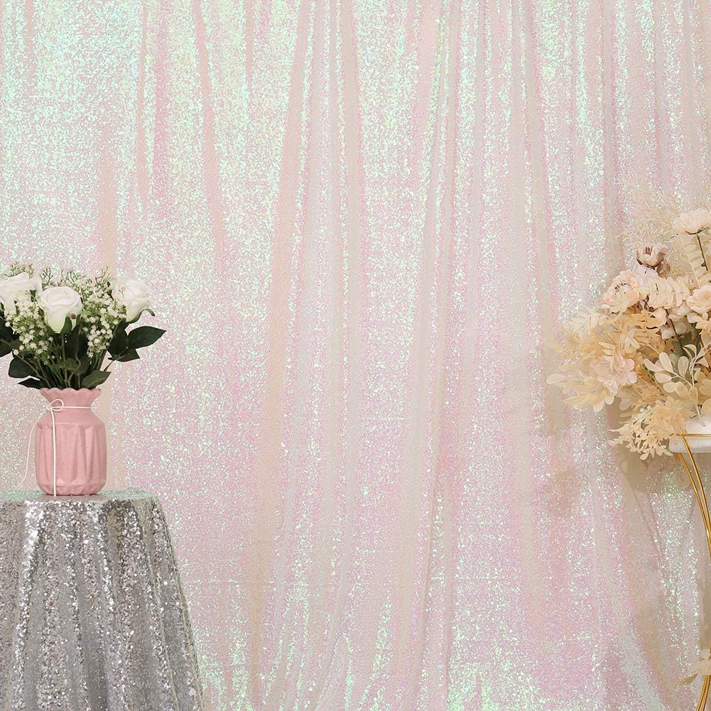 Eternal Beauty White Iridescent Sequin Backdrop, 7x7 Ft Glitter Background Curtains for Shimmer Photography Party Wedding Birthday Back Drop Decor