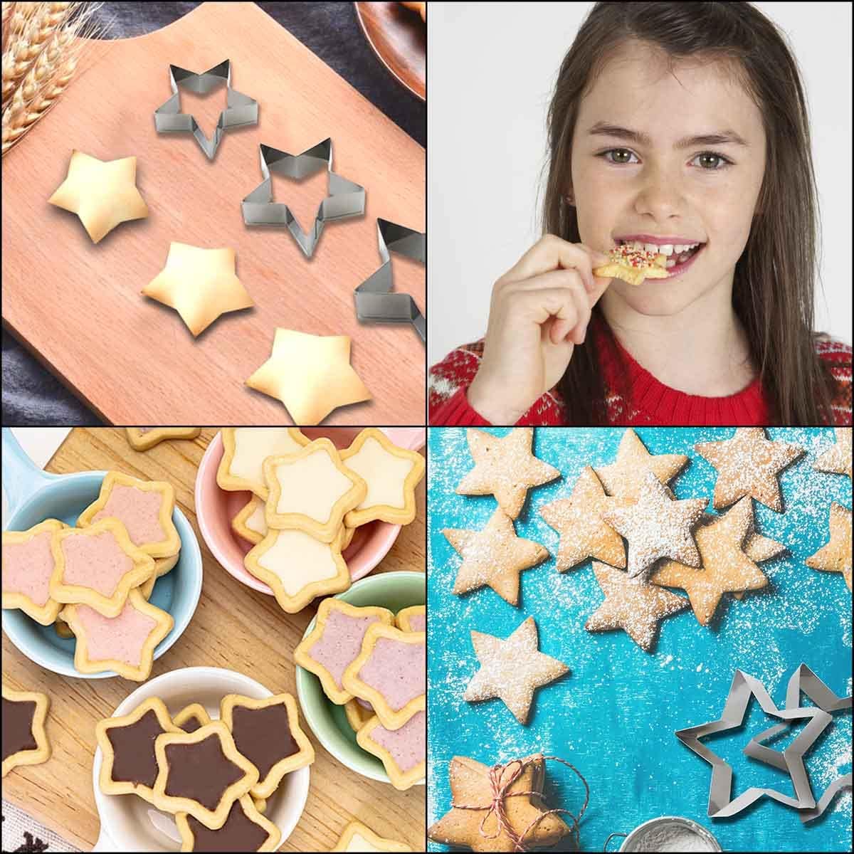 6 Pieces Star Cookie Cutters Set - Stainless Steel Five-Pointed Shaped Cutter, Biscuit Molds, Fondant Cake Cheese Cutter, Pastry Mold Bakeware Tools - Christmas Gifts (Assorted Sizes)
