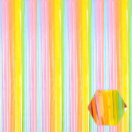 3 Pack Rainbow A Foil Fringe Curtain Backdrop, 3.28Ft x 8.2Ft Metallic Tinsel Foil Fringe Streamer Curtains for Photo Booth, Christmas Day, Thanksgiving, Wedding, New Year Party Decorations