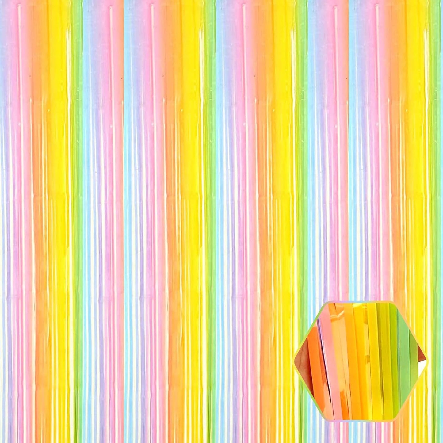 3 Pack Rainbow Foil Fringe Curtain Backdrop, 3.28Ft x 8.2Ft Metallic Tinsel Foil Fringe Streamer Curtains for Photo Booth, Mother's Day, Easter, Birthday, Wedding Party Decorations