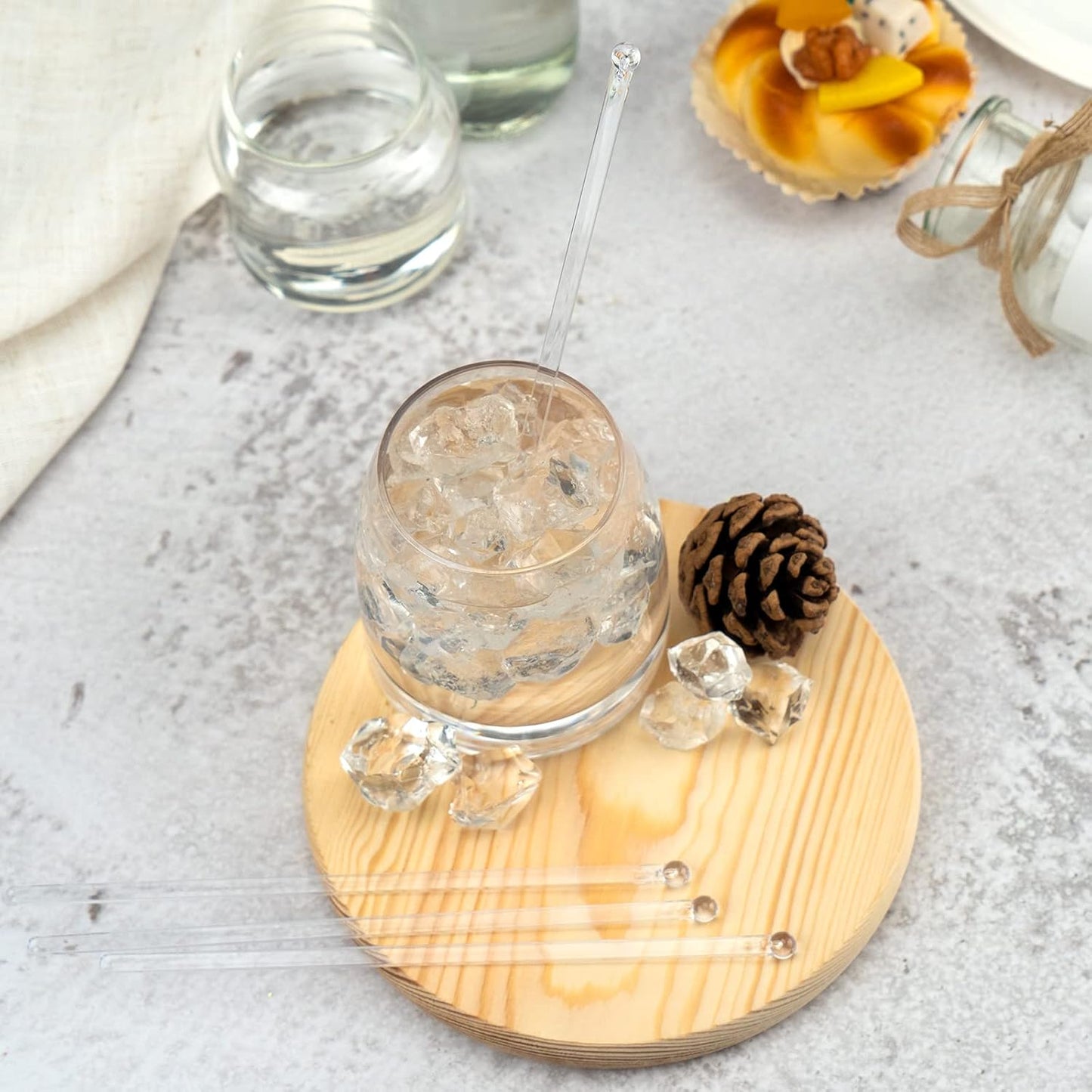50-PCS Clear Plastic Swizzle Sticks, Crystal Cake Pops, Cocktail Coffee Drink Stirrers, Stir Sticks, 7.24 Inch