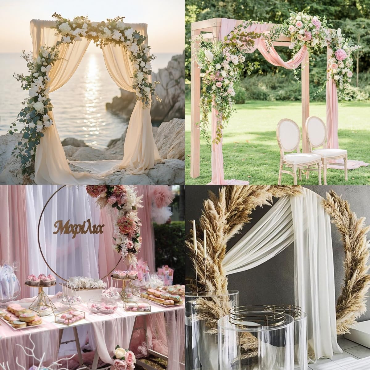 Socomi Purple Sheer Wedding Arch Draping Fabric 29" x 20Ft 4 Panels Outdoor Curtain Drapes Extra Long for Bridal Baby Shower Ceremony Birthday Party Decor