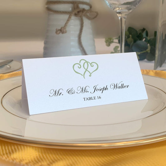 Linked Hearts Place Cards, Sage (Choose Color), Set of 60, Pre-cut and Scored - Wedding, Party, Dinner, and Special Events - Made in the USA