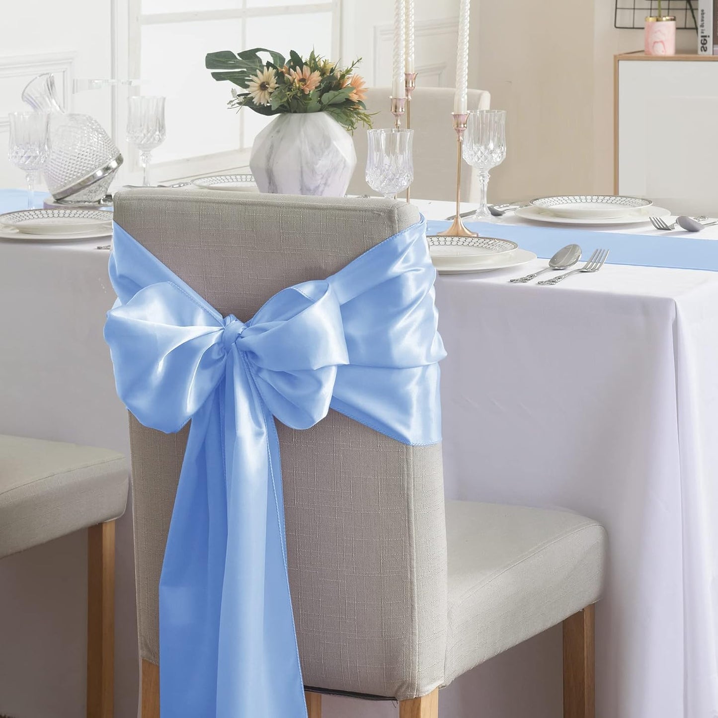 12Pack Table Runner 12 x 108 Inches Satin Silk Table Runner for Wedding, Birthday Party, Banquets, Graduations Decoration, fit Rectange and Round Table-Blue Mist