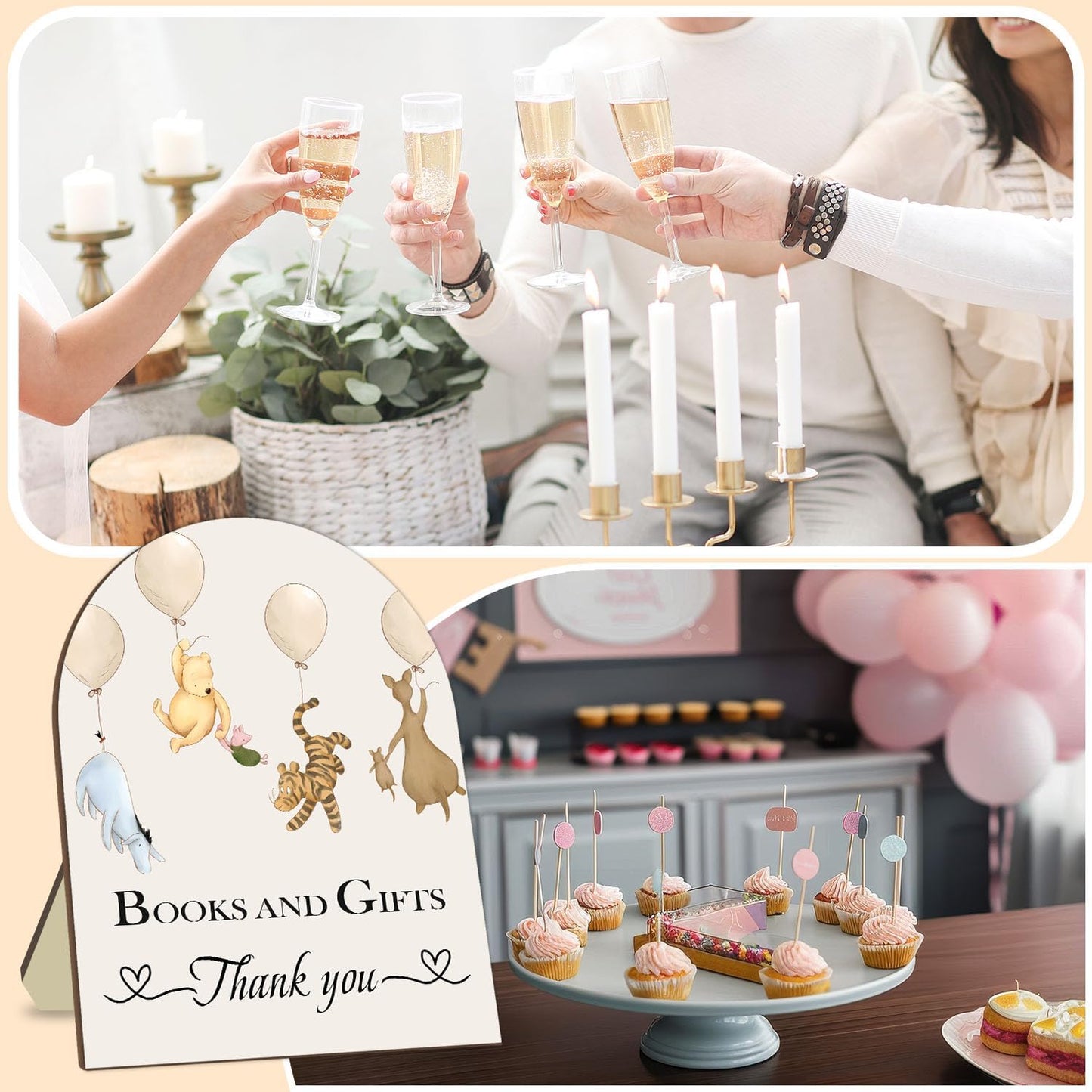 Winnie Decor Baby Shower Welcome Sign - Classic Pooh Books & Gifts, Bridal & Baby Shower Wooden Sign, 8 * 10IN