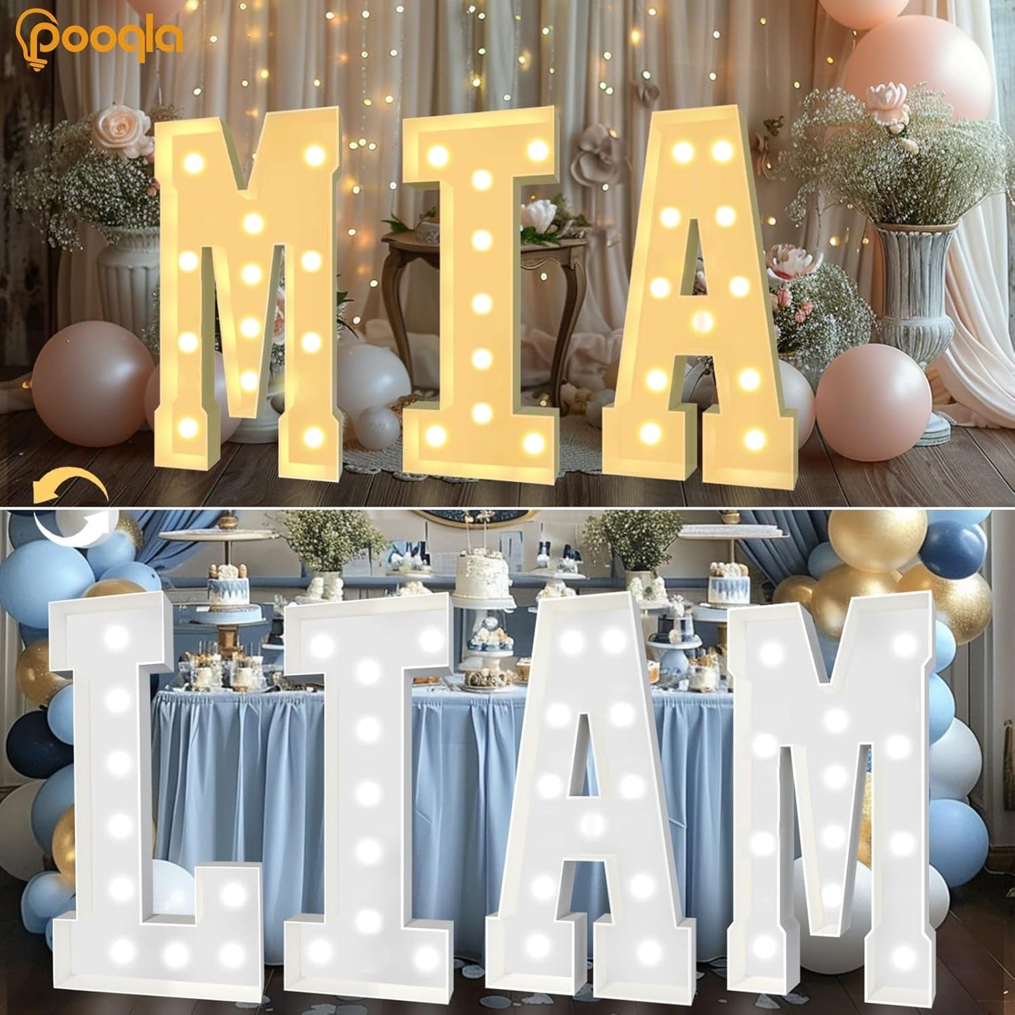 Pooqla 4 FT Light Up Marquee Letters, Giant Mosaic Letter Cool White and Warm White LED, Large Lighted Alphabet Lights for Balloons Birthday Party Anniversary Wedding Decorations, Letter R