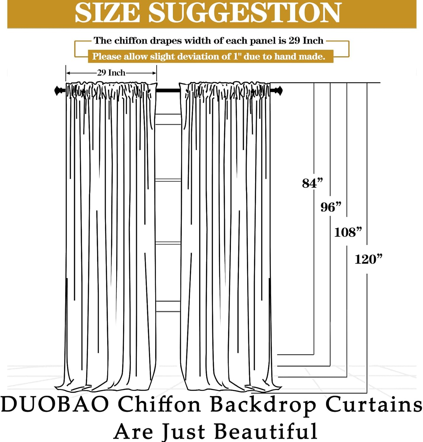 DUOBAO Rainbow Sheer Chiffon Wedding Arch Backdrop – 10ft Tall Fabric Arch for Ceremony,Elegant Event Decorations,Photo Booth, Birthday Party Decor –2 Panels, W29xL120