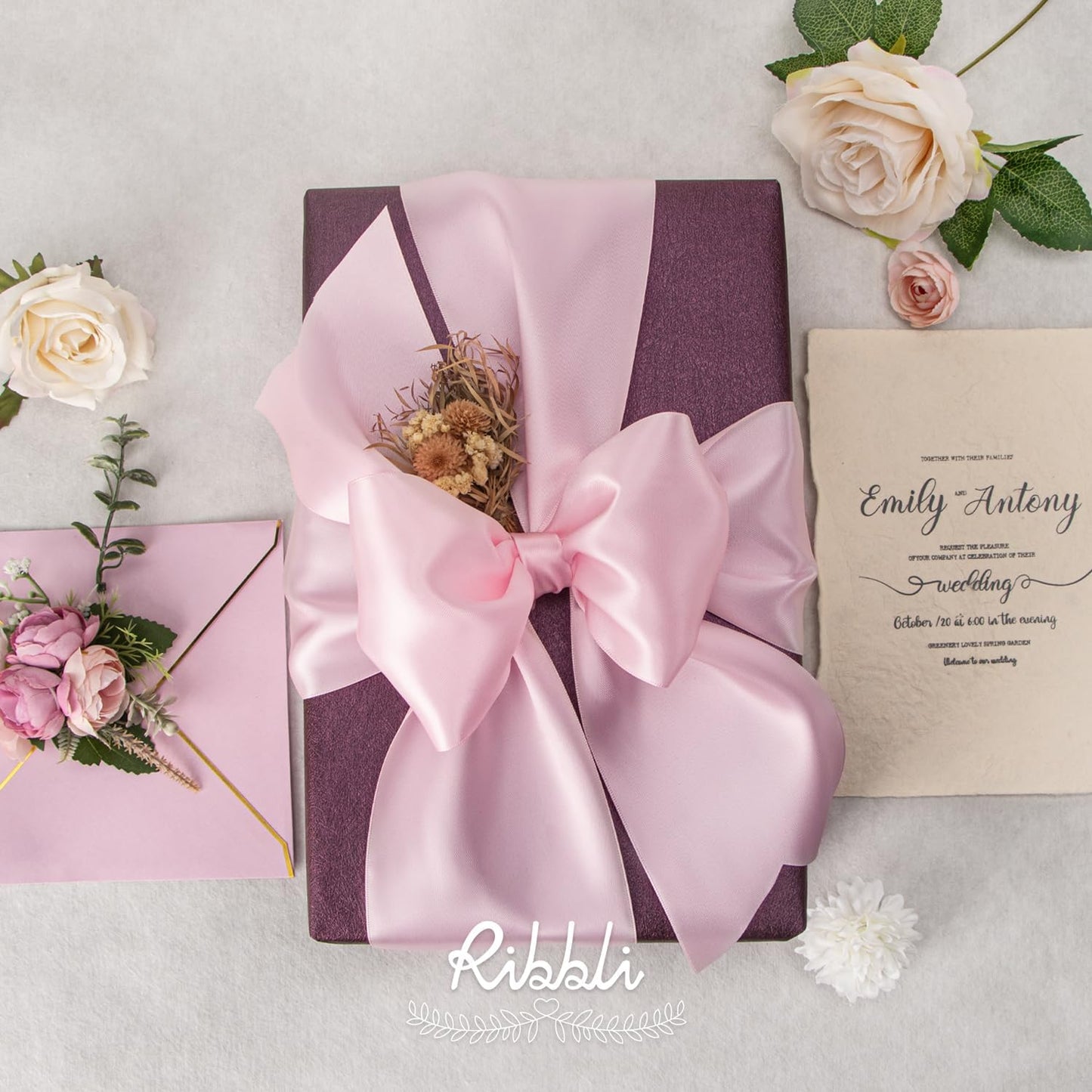 Ribbli Light Pink Satin Ribbon 4 Inch Wide Baby Pink Ribbon for Wedding Chair Sash Grand Opening Ceremony Big Bows Gift Wrapping Floral Crafts Cake Decor-Double Faced Satin Continuous 10 Yards