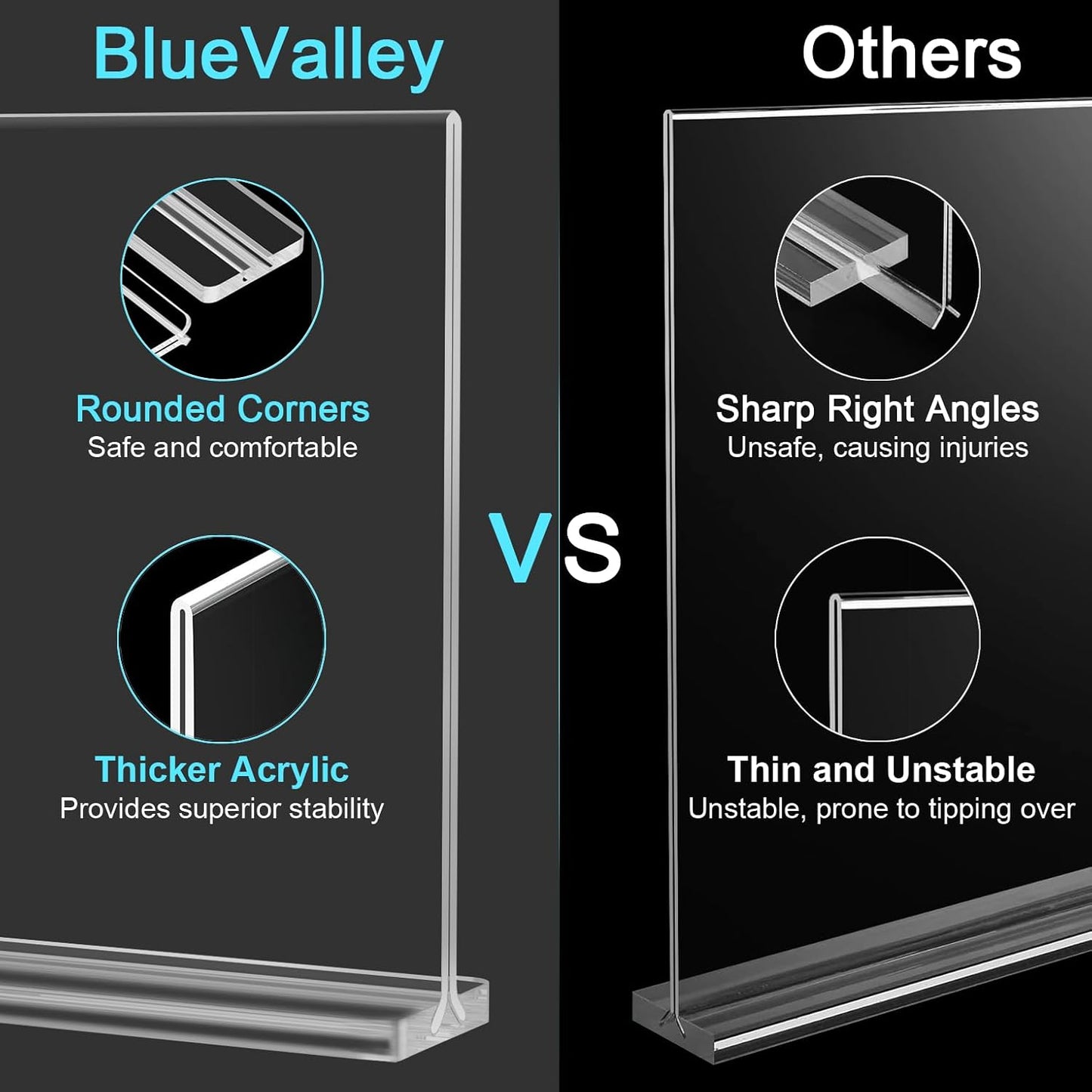 BlueValley 12 Pack Acrylic Sign Holder 8.5 x 11 Inch Horizontal - Clear Display Plastic Table Menu Signs Stand, Double Sided Flyer Holder Standing for Picture Paper Frame Holder Stand Home Office Retail Show Fair