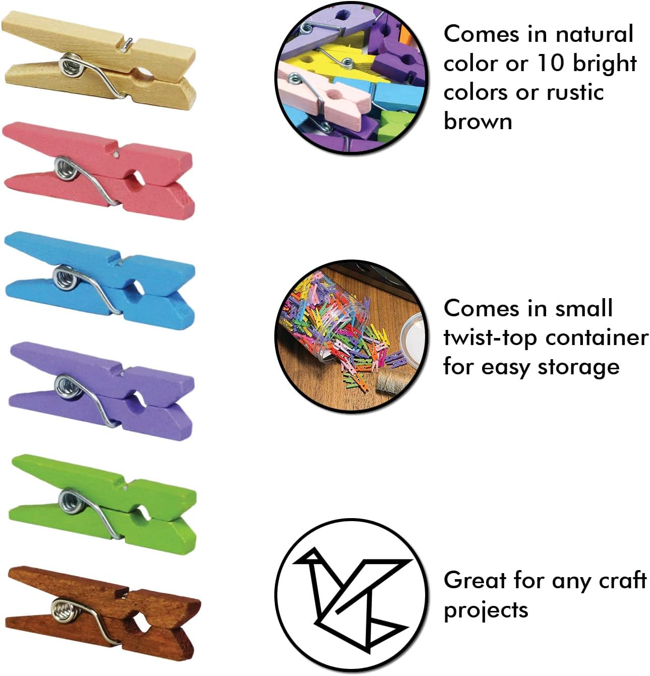 Mini Wooden Clothespins With Jute Twine, 250pcs, 1 Inch Photo Paper Peg Pin Craft Clips With 66ft Natural Twine for Scrapbooking, Arts & Crafts, Hanging Photos (Natural Color)